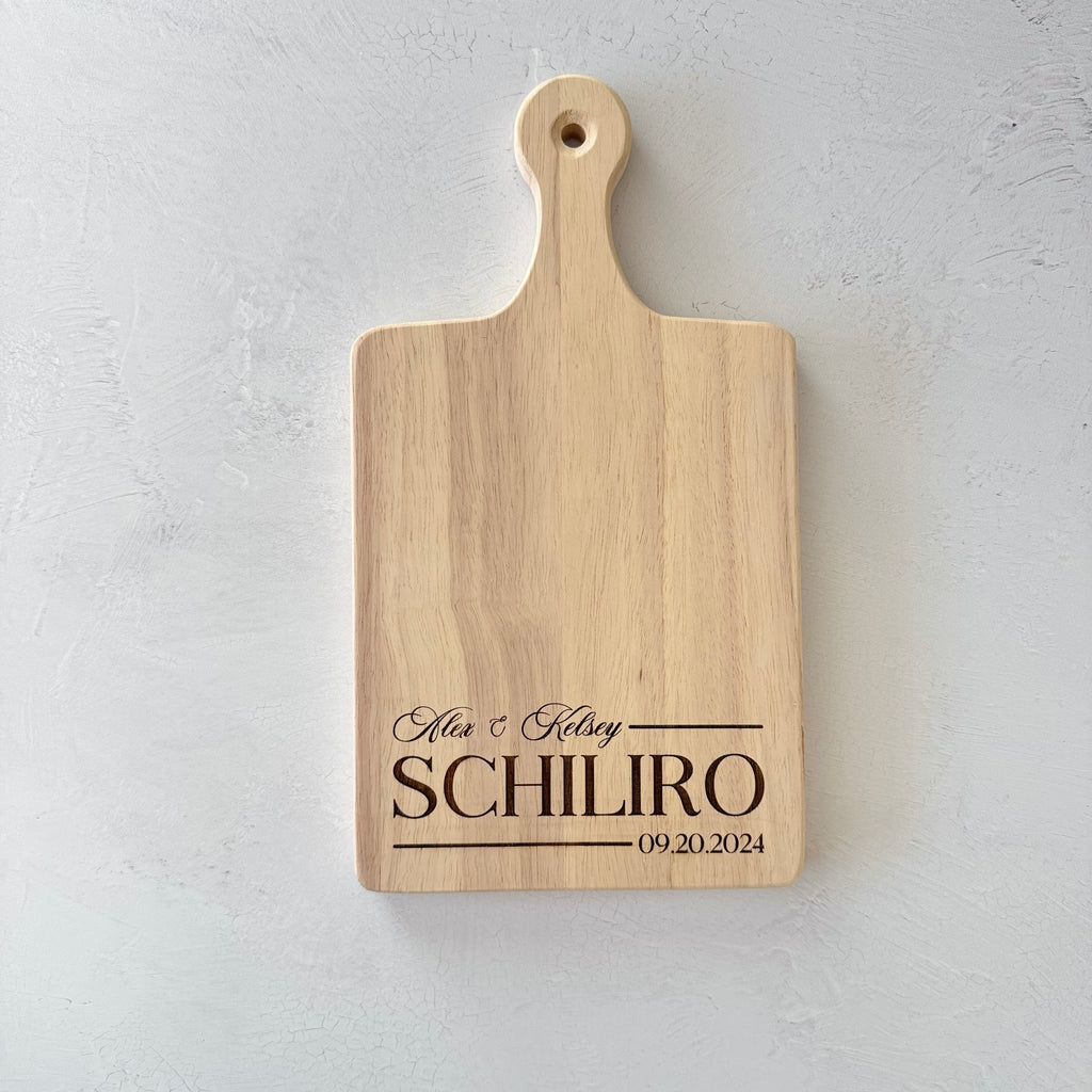 Custom Engraved Family Name and Date Serving Board with Handle