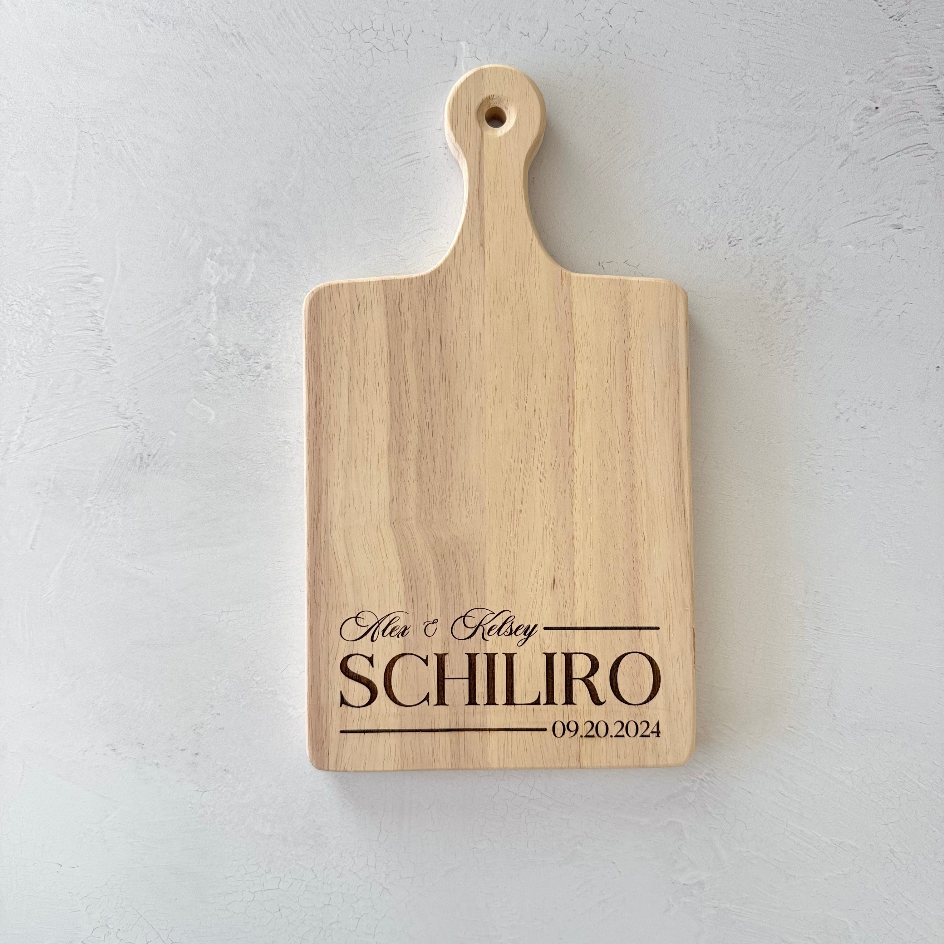 Custom Engraved Family Name and Date Serving Board with Handle