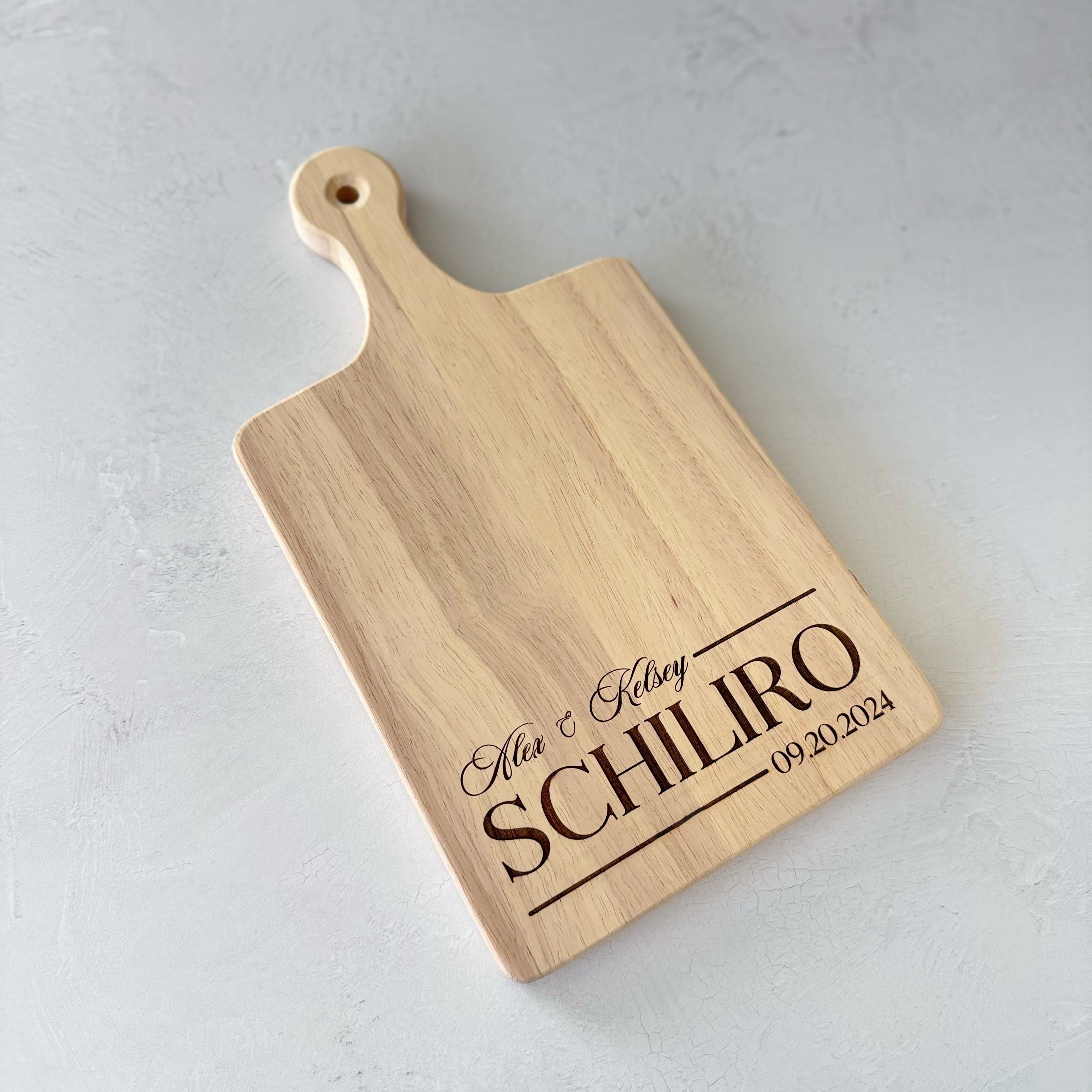 Custom Engraved Family Name and Date Serving Board with Handle