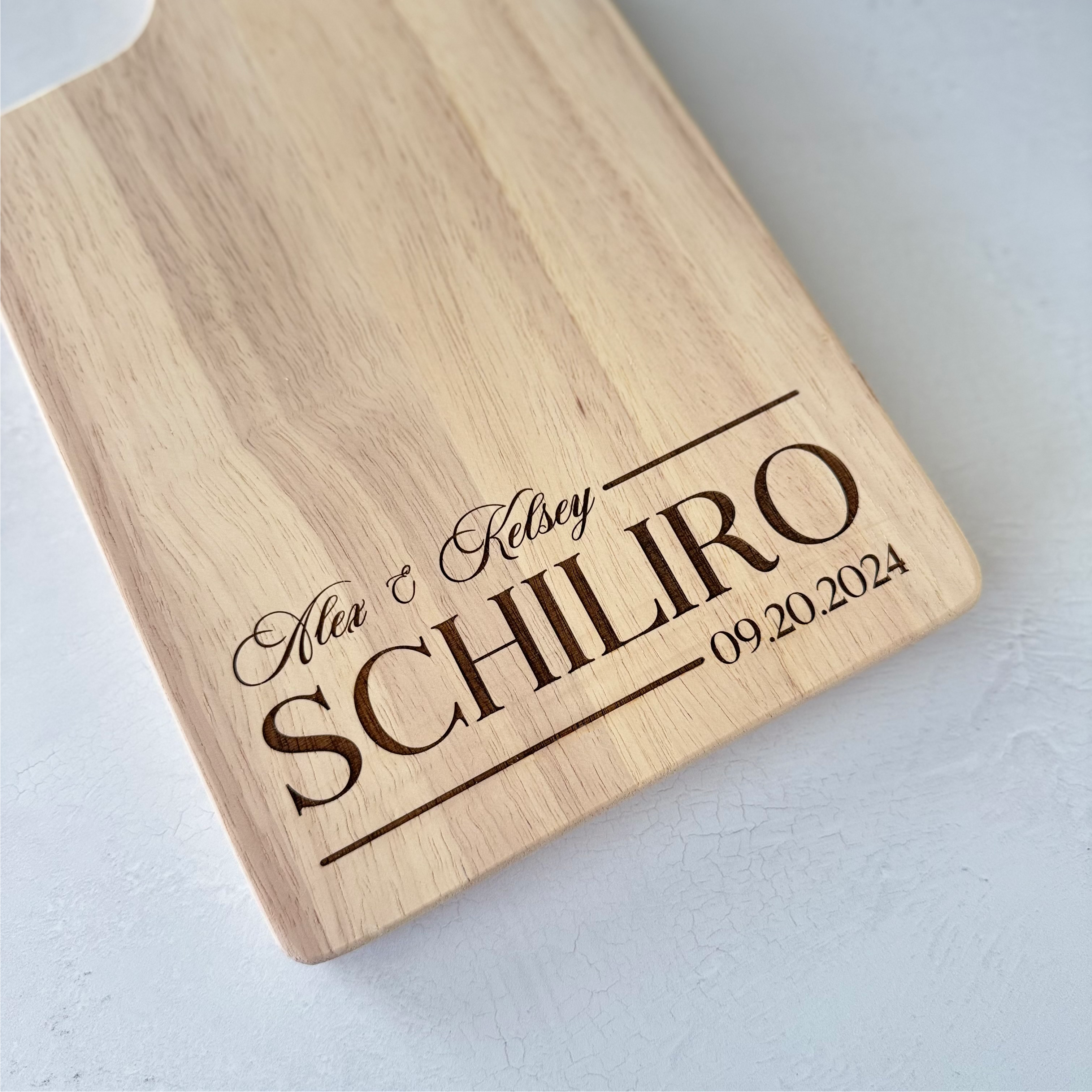 Custom Engraved Family Name and Date Serving Board with Handle