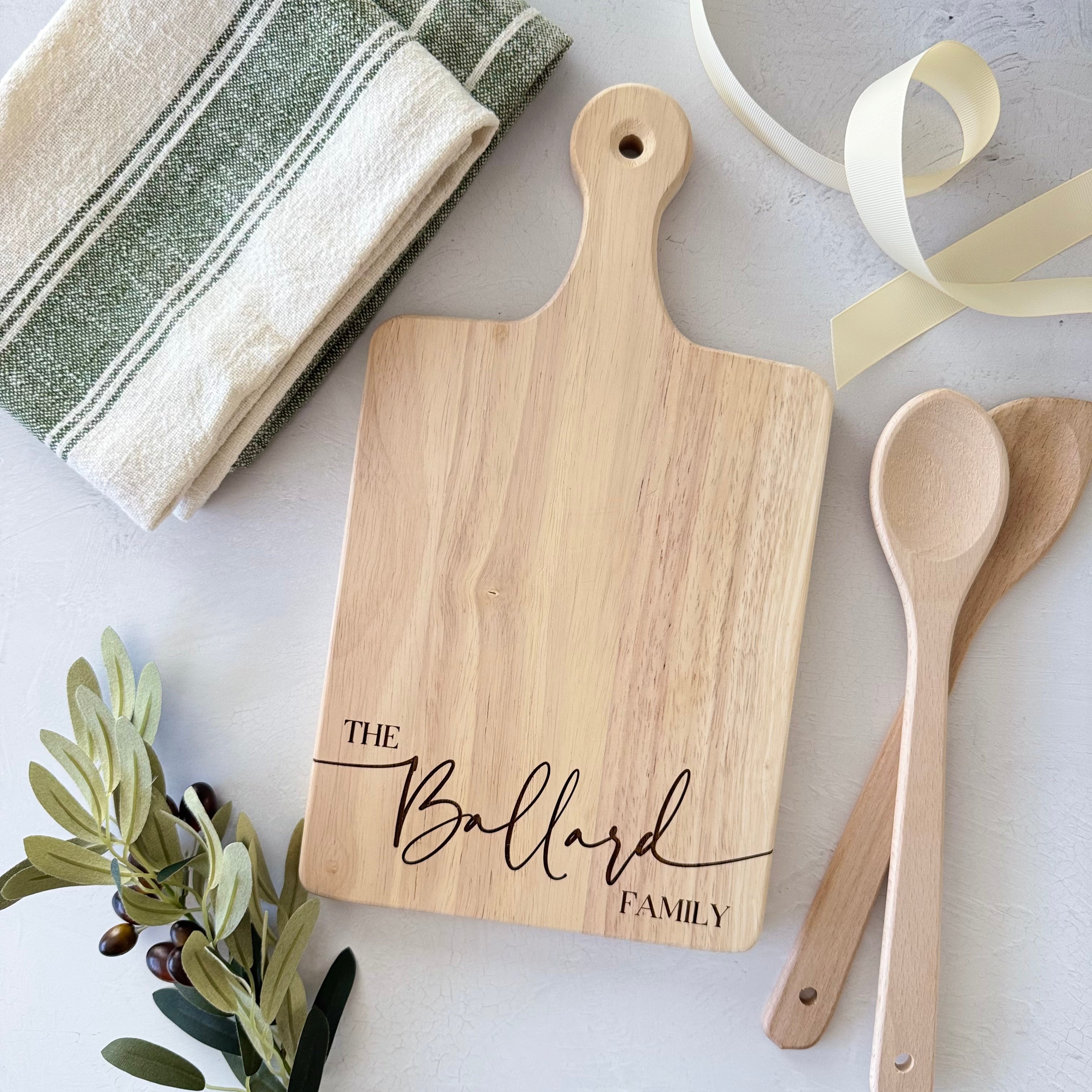 Custom Engraved Bread and Charcuterie Board with Handle Gift Set Bundle