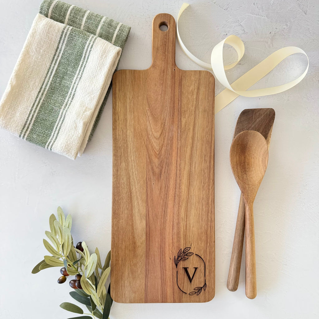 Personalized Monogram Acacia Cutting Board Gift Set Bundle