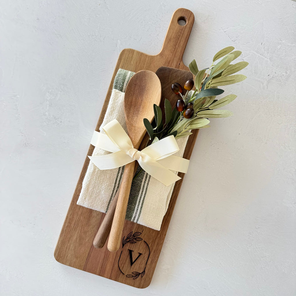 Personalized Monogram Acacia Cutting Board Gift Set Bundle