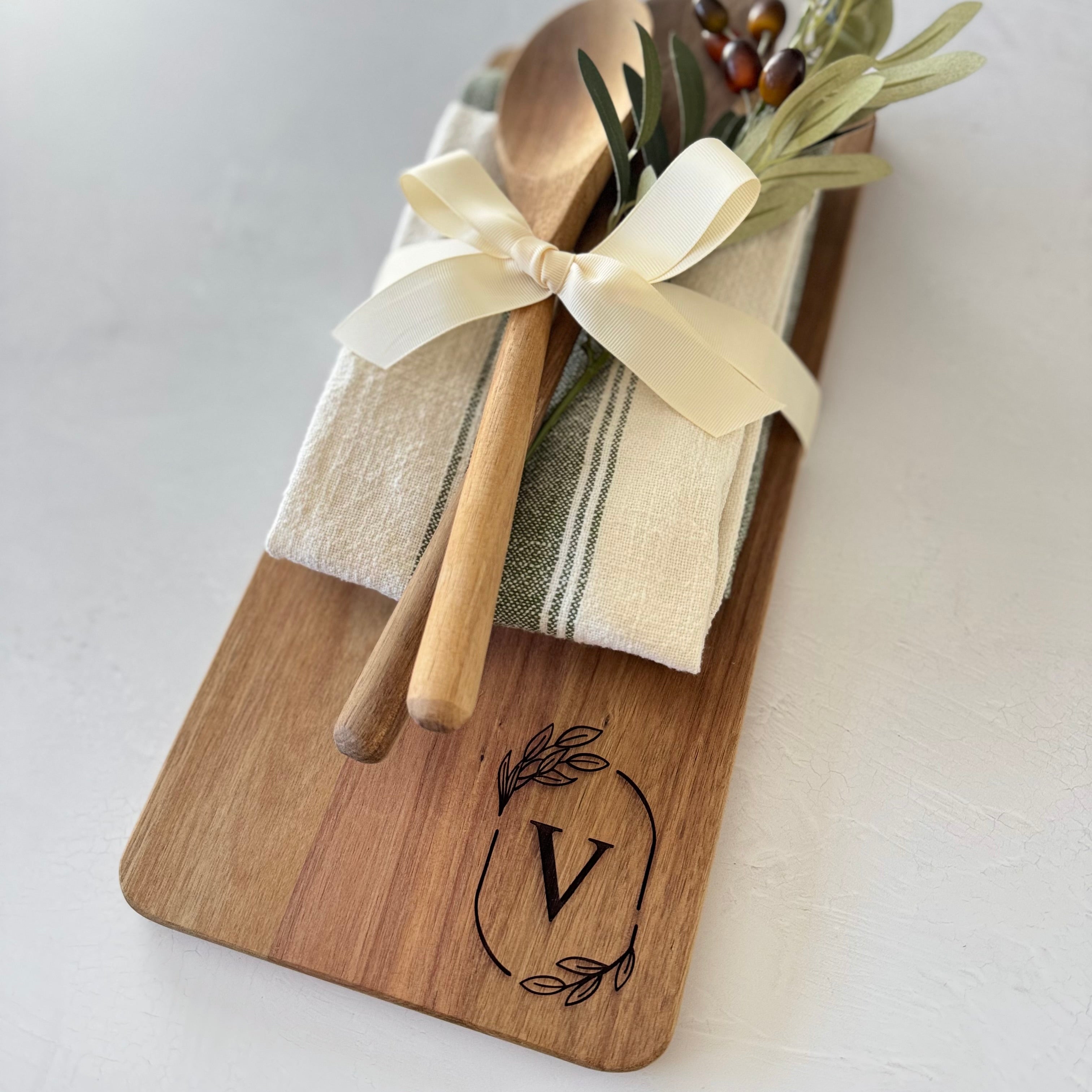 Personalized Monogram Acacia Cutting Board Gift Set Bundle