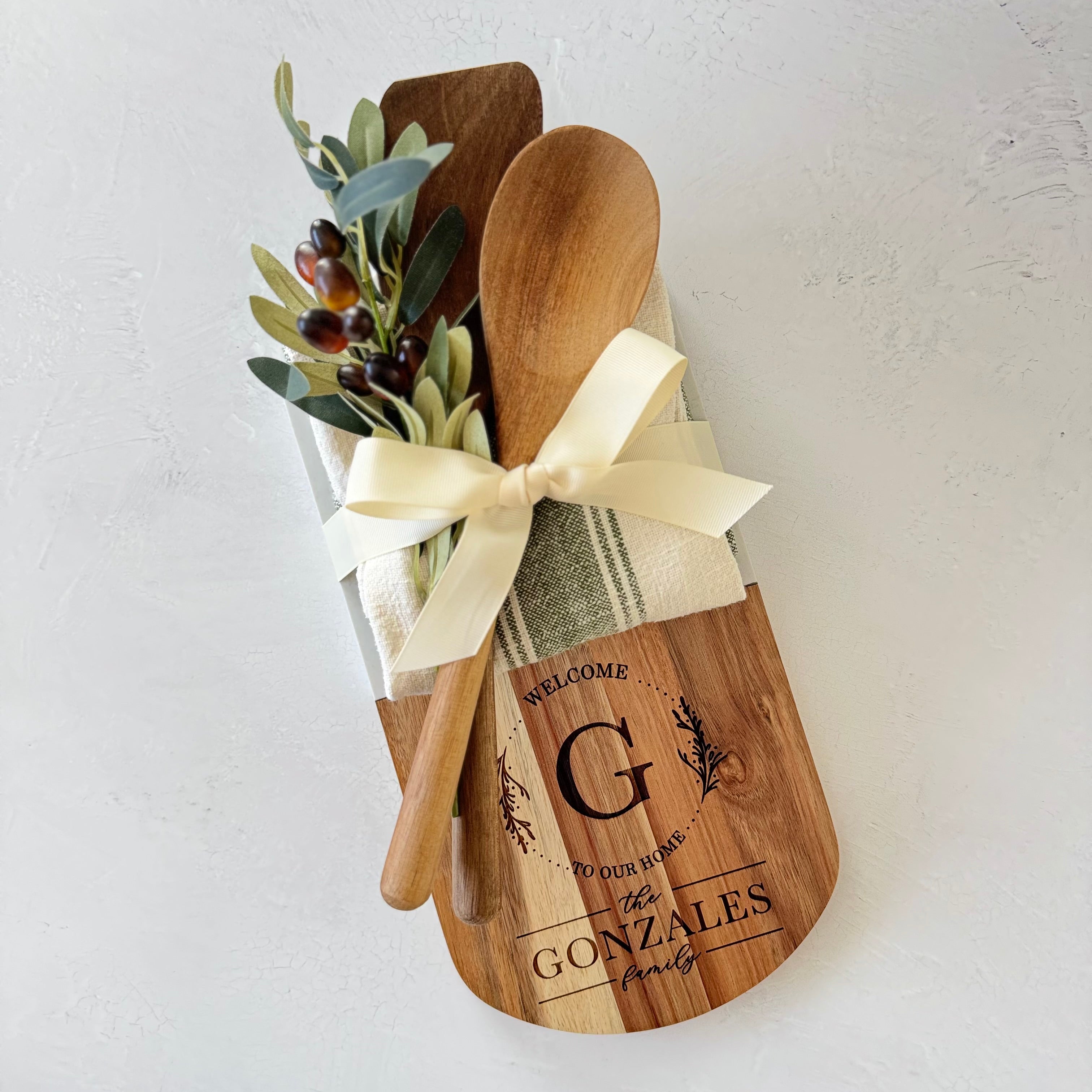 Personalized Marble and Wood Cutting Board Gift Set Bundle