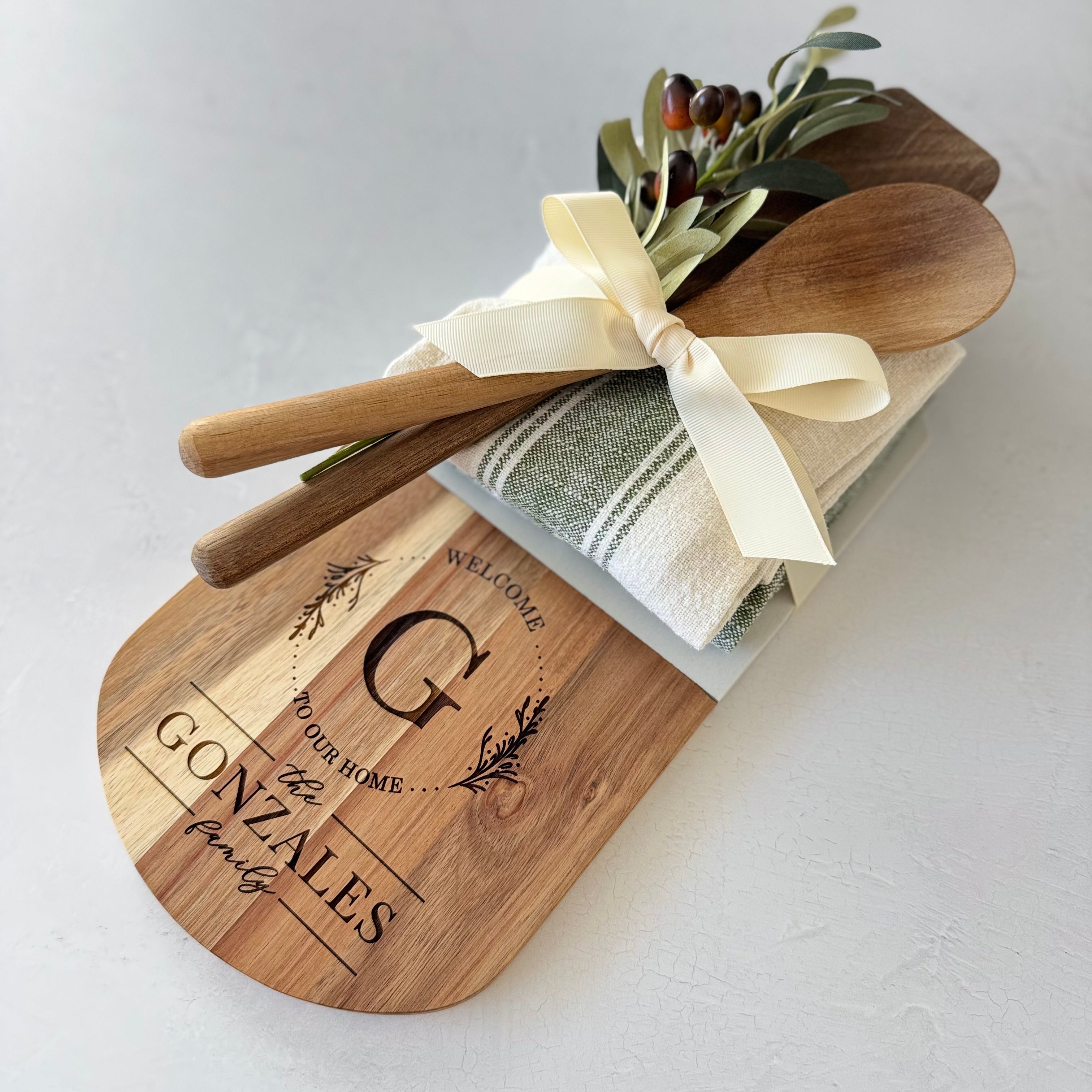 Personalized Marble and Wood Cutting Board Gift Set Bundle