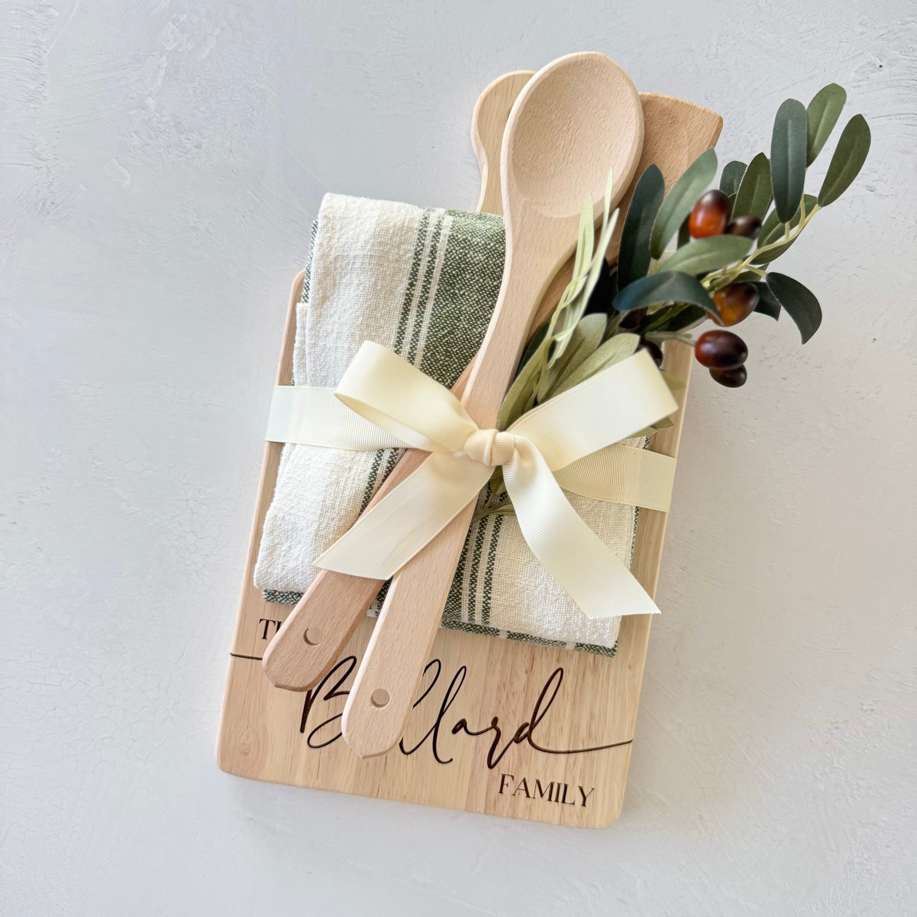 Custom Engraved Bread and Charcuterie Board with Handle Gift Set Bundle