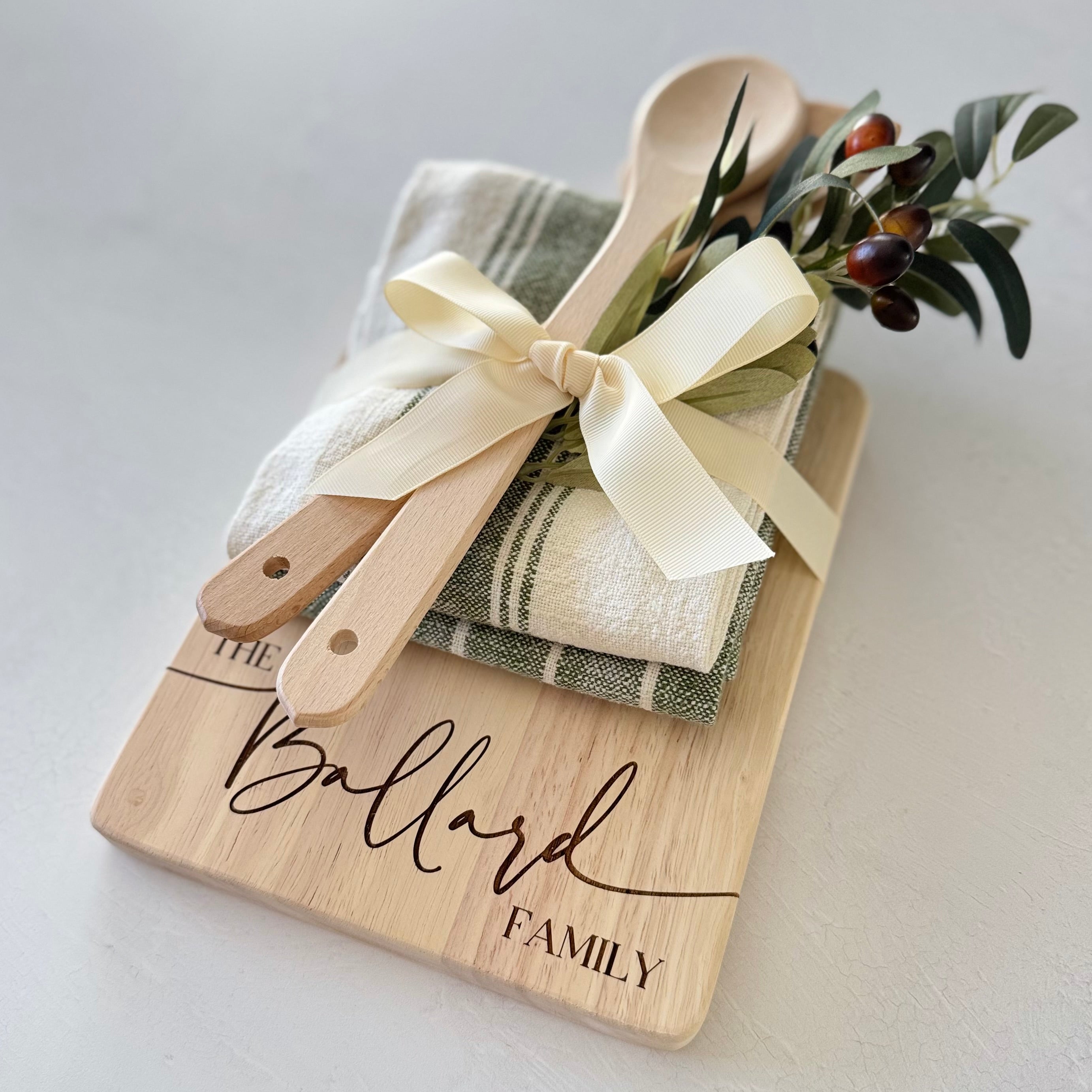 Custom Engraved Bread and Charcuterie Board with Handle Gift Set Bundle