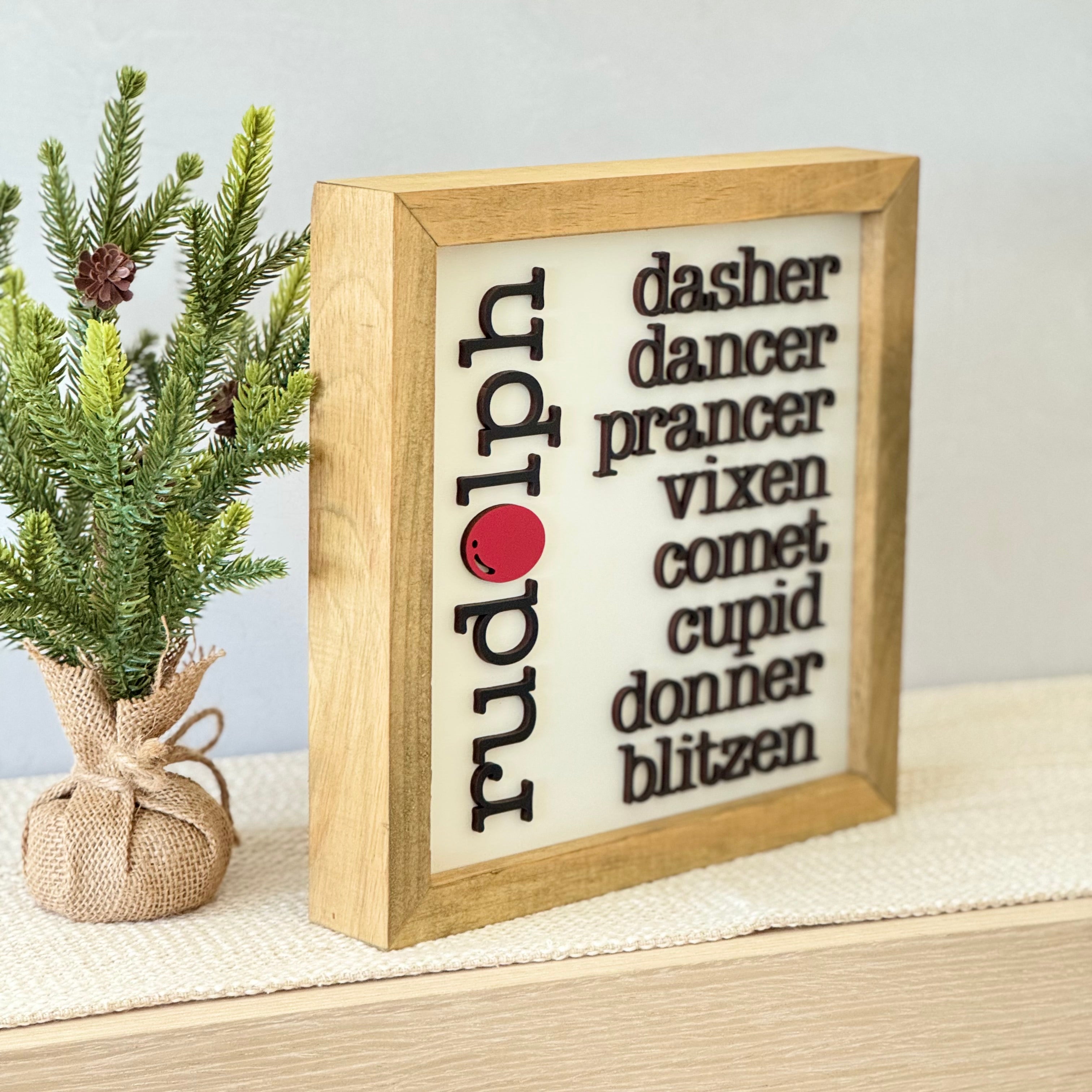 Reindeer Names Christmas Wooden Framed Sign