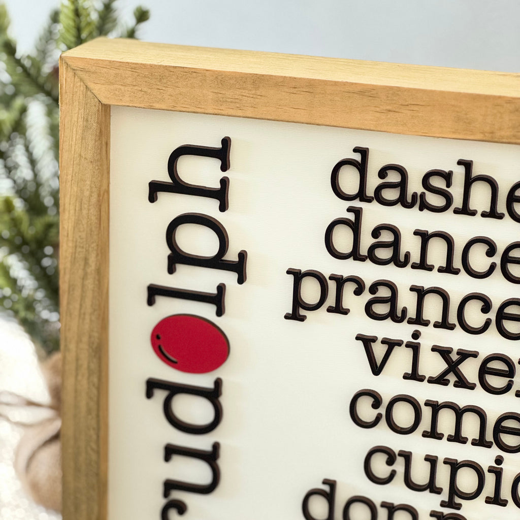Reindeer Names Christmas Wooden Framed Sign