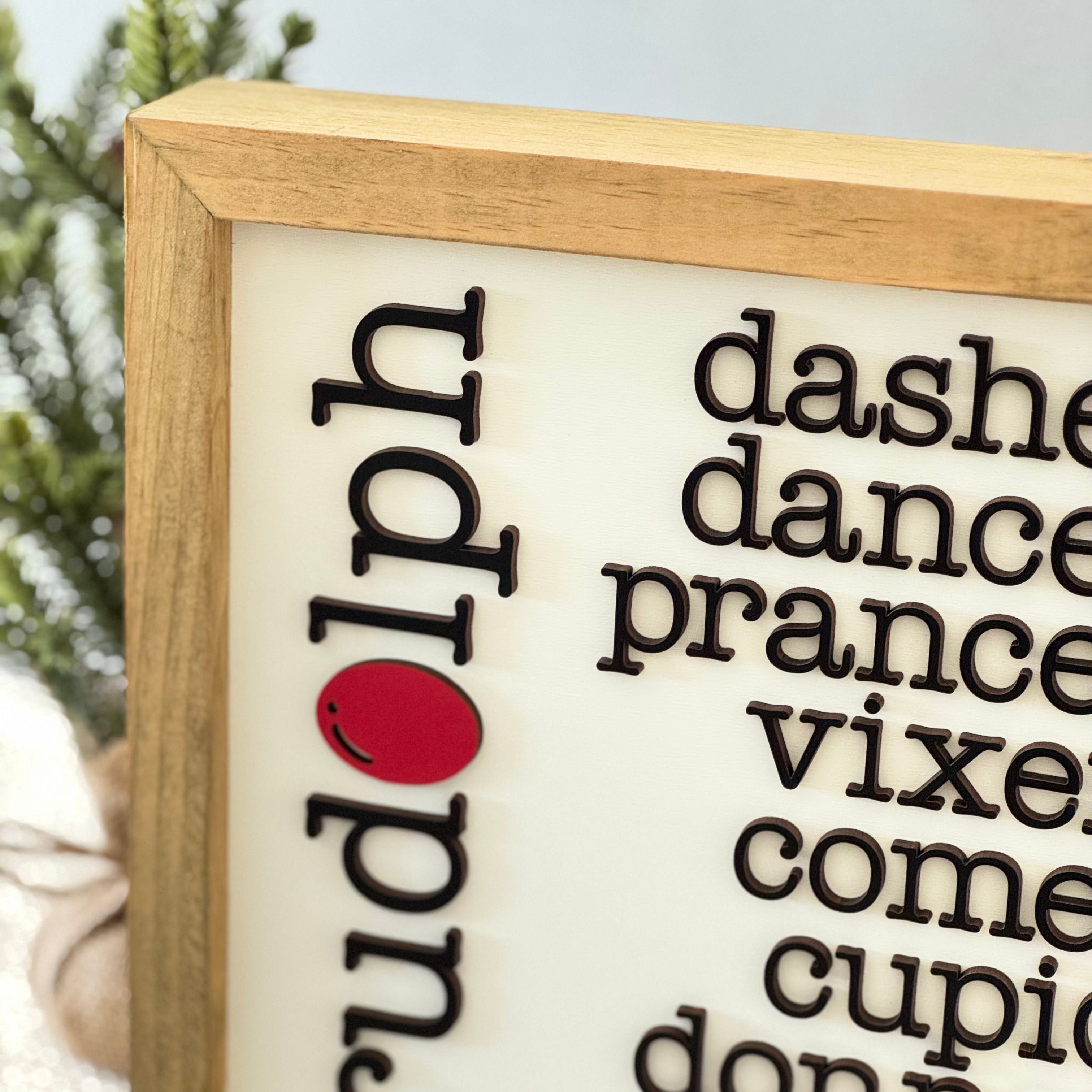 Reindeer Names Christmas Wooden Framed Sign