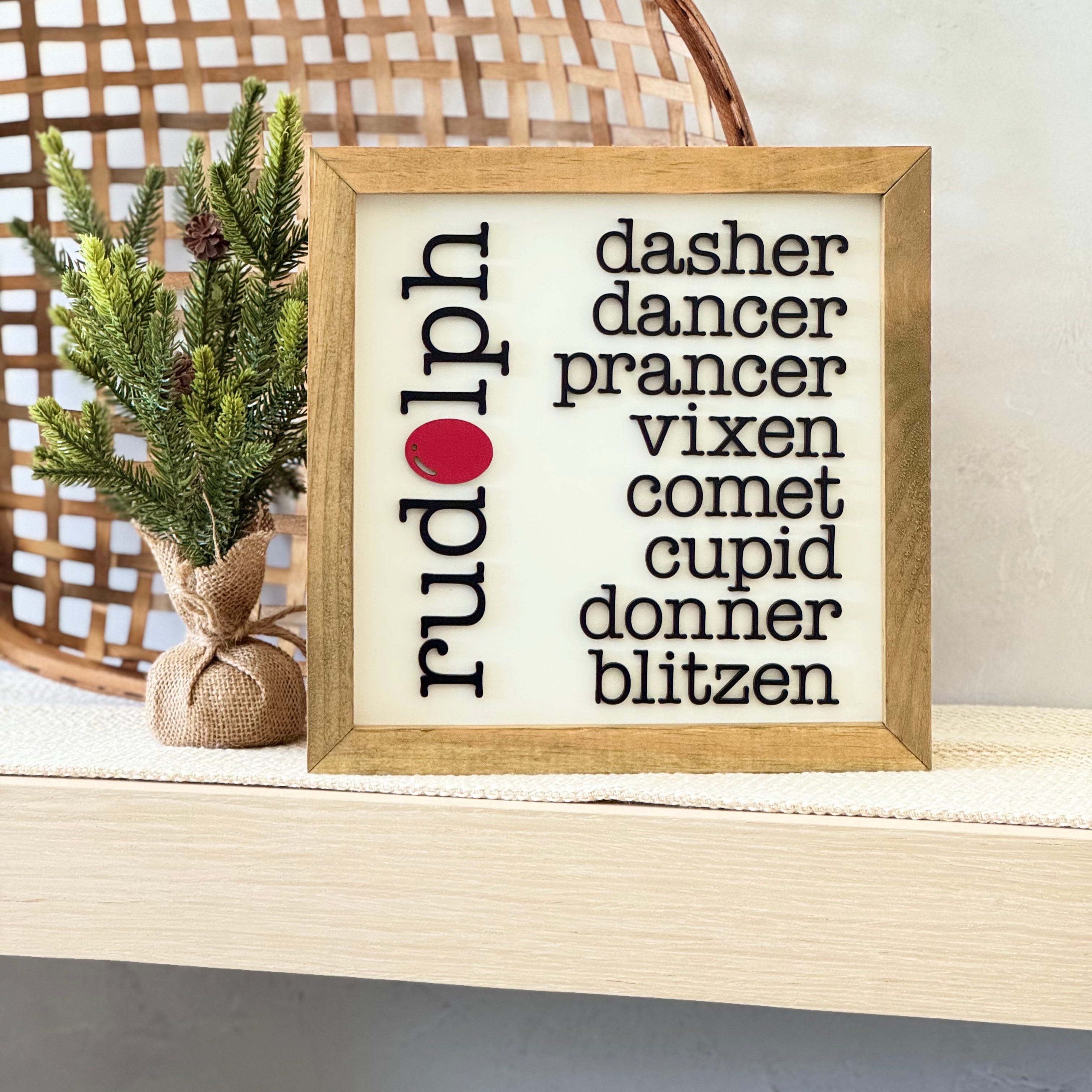 Reindeer Names Christmas Wooden Framed Sign