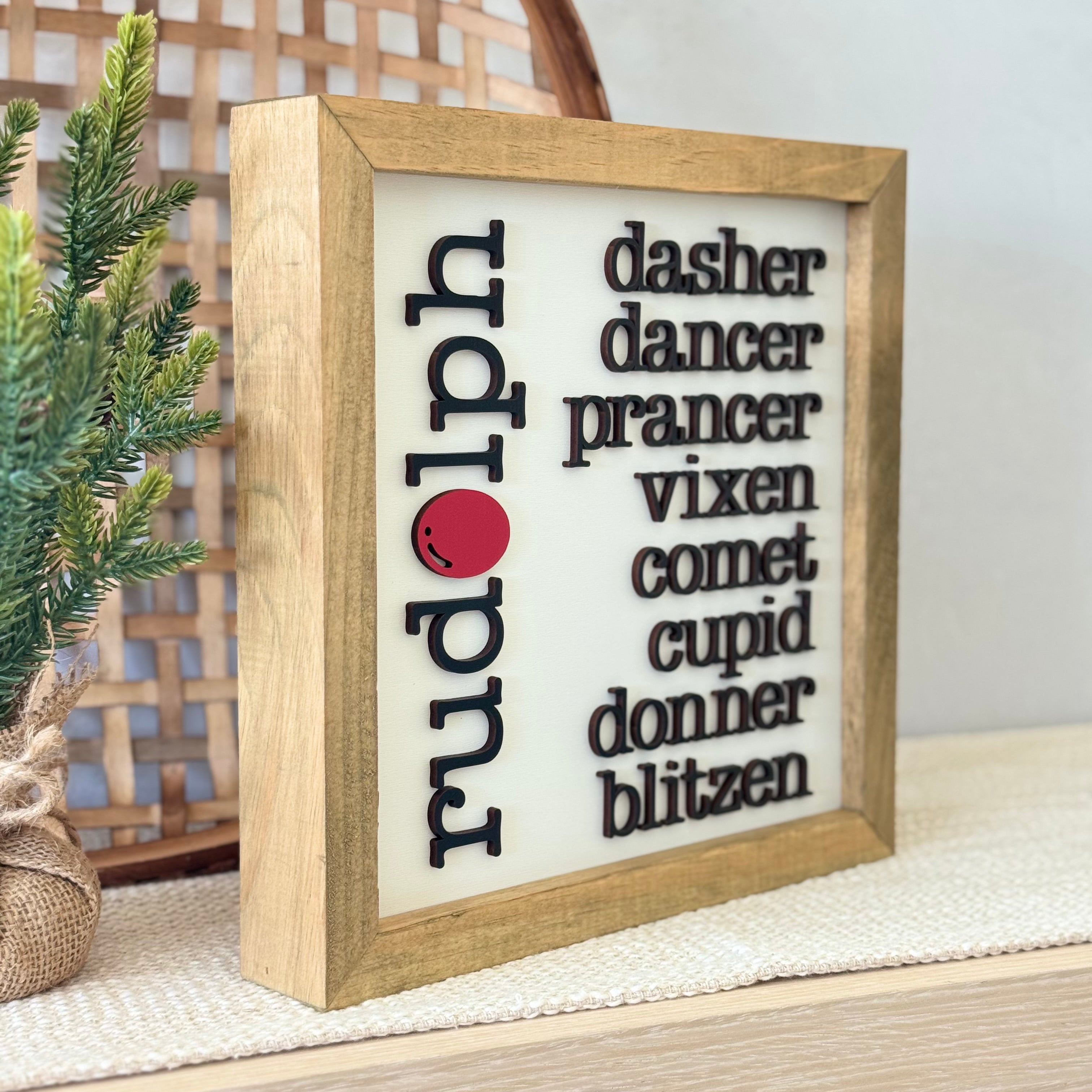 Reindeer Names Christmas Wooden Framed Sign