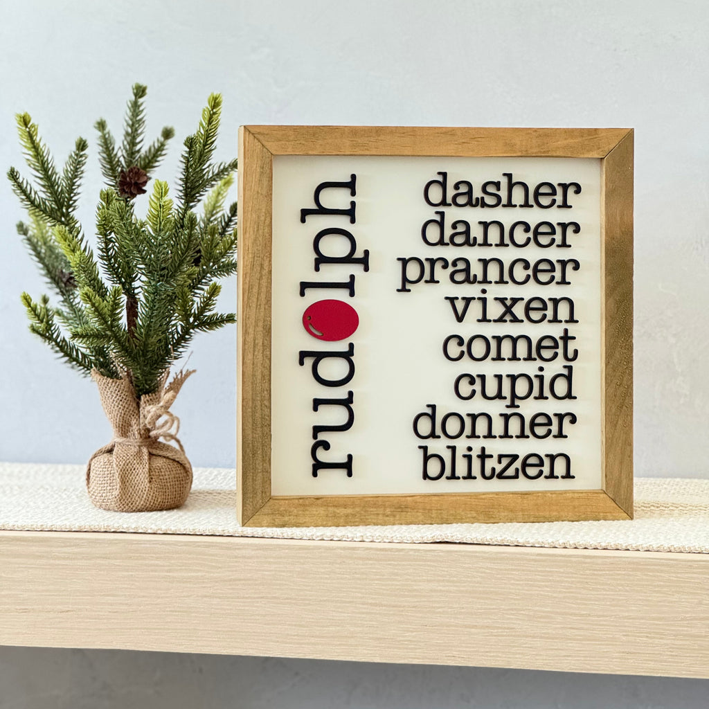 Reindeer Names Christmas Wooden Framed Sign