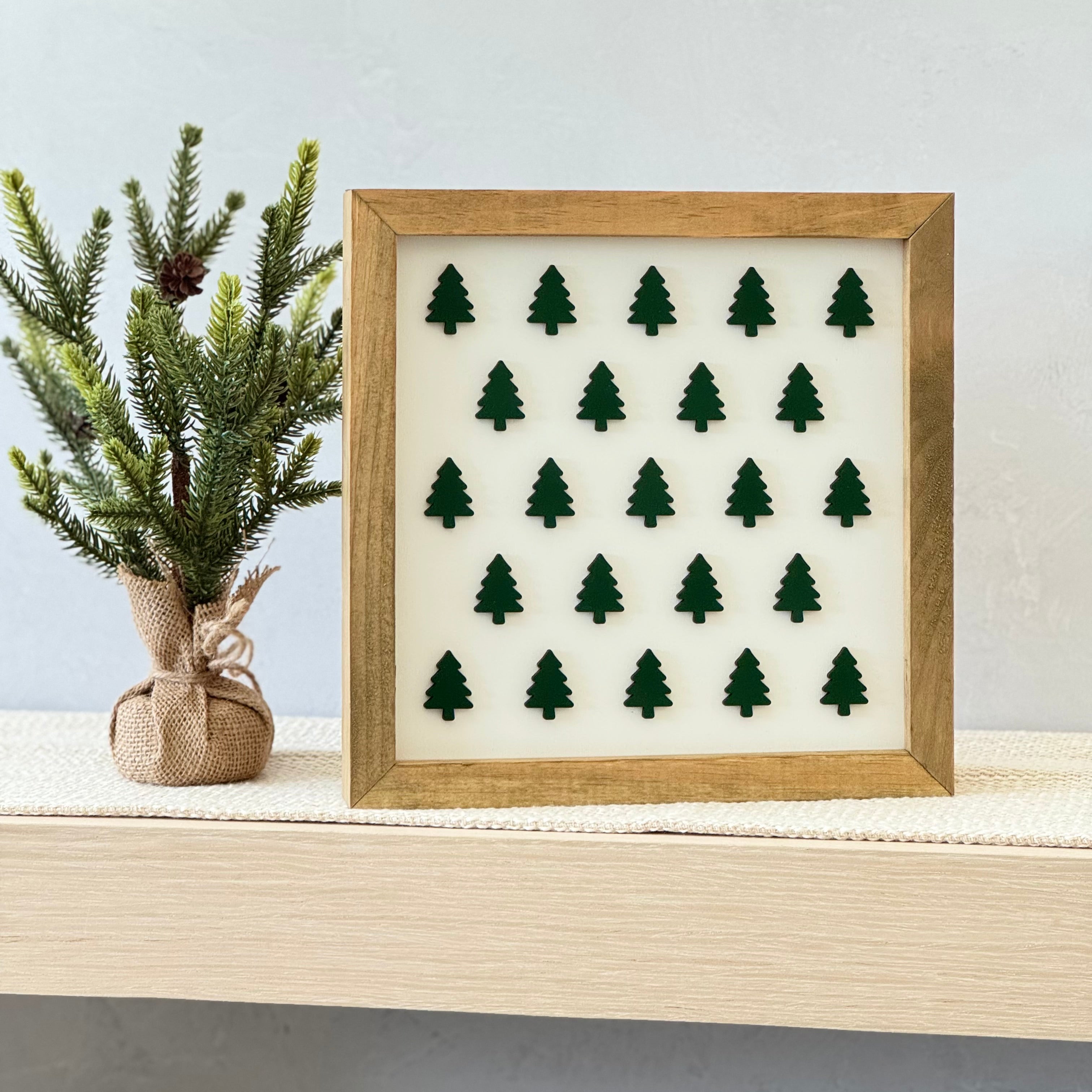 Wooden Framed Christmas Tree Pattern Sign