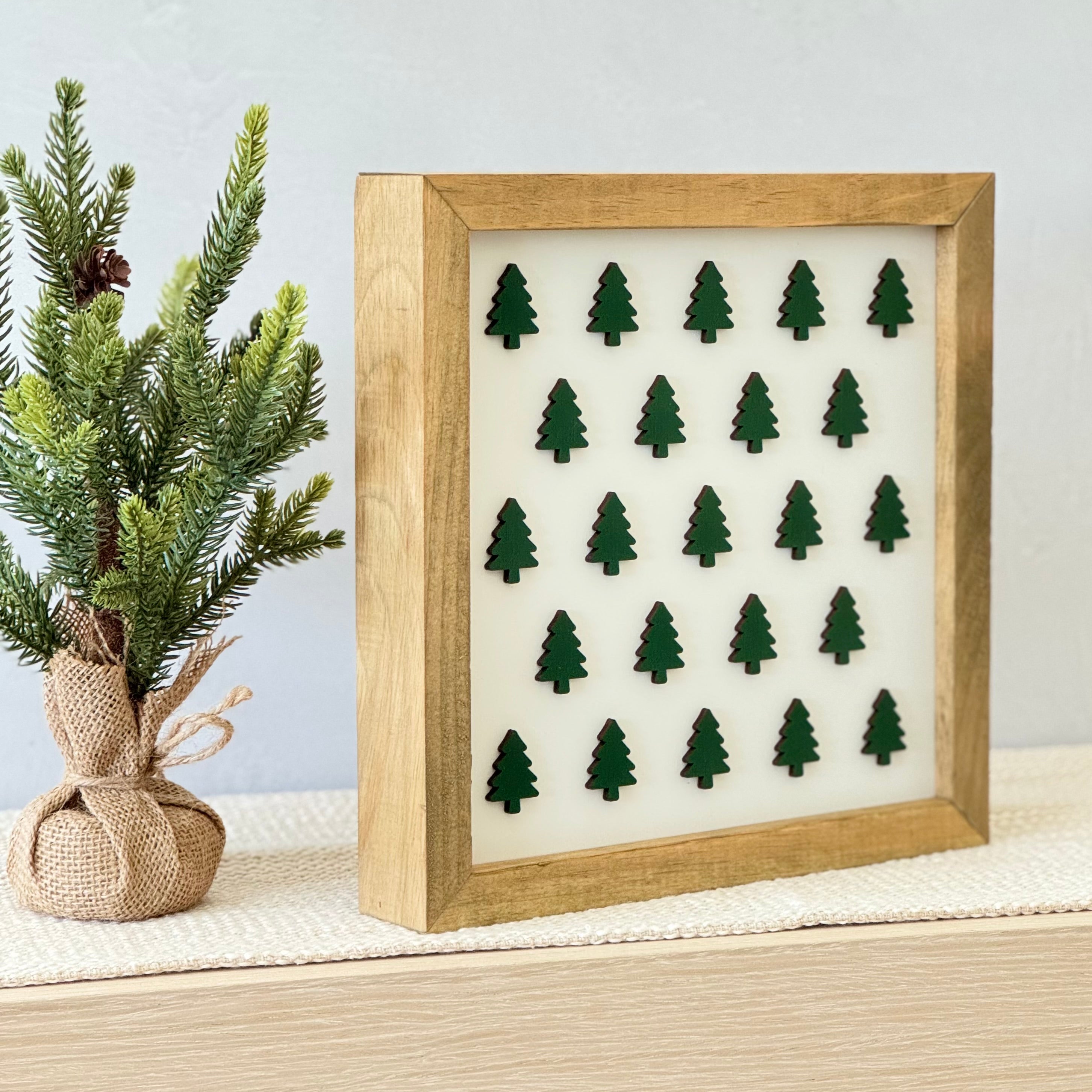Wooden Framed Christmas Tree Pattern Sign