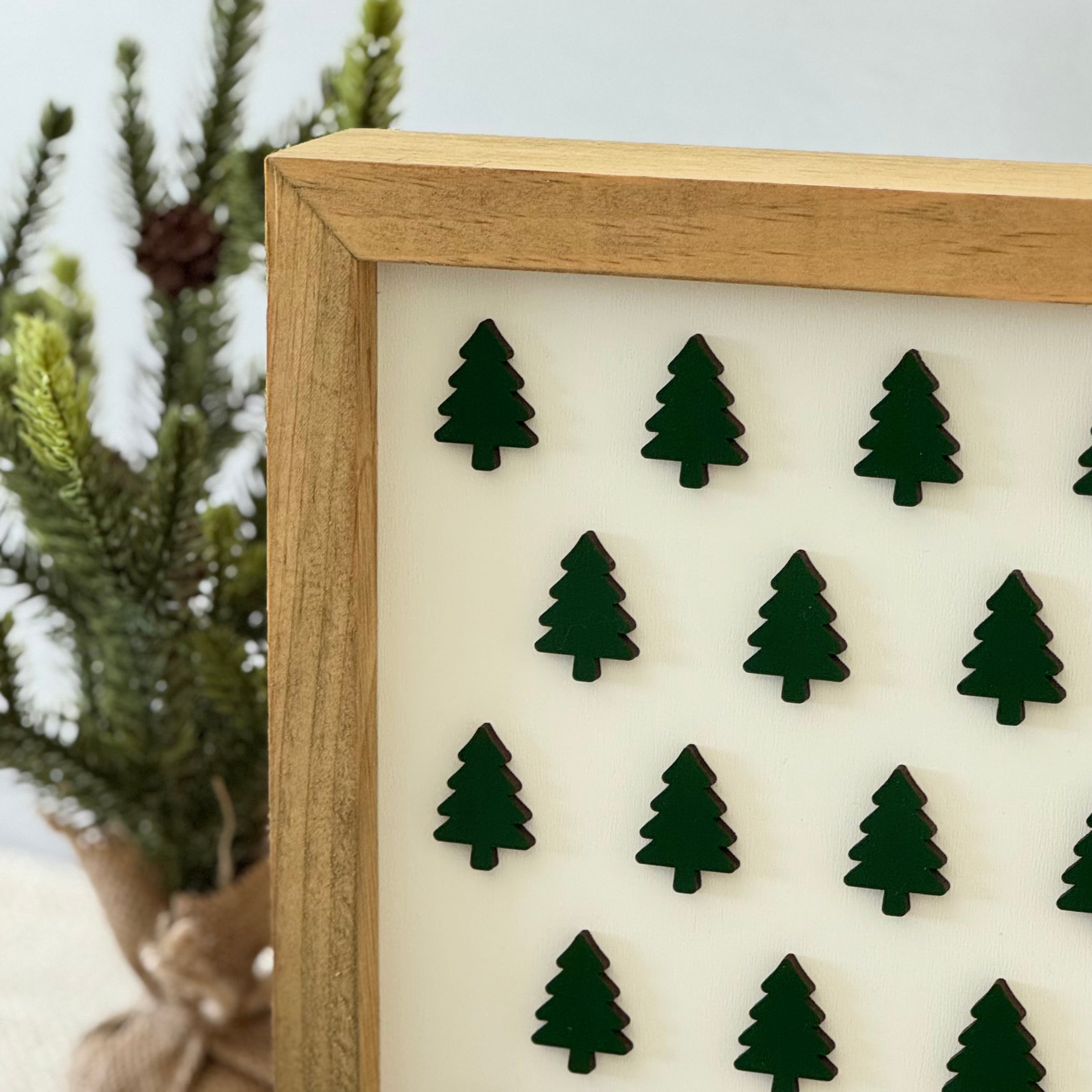 Wooden Framed Christmas Tree Pattern Sign