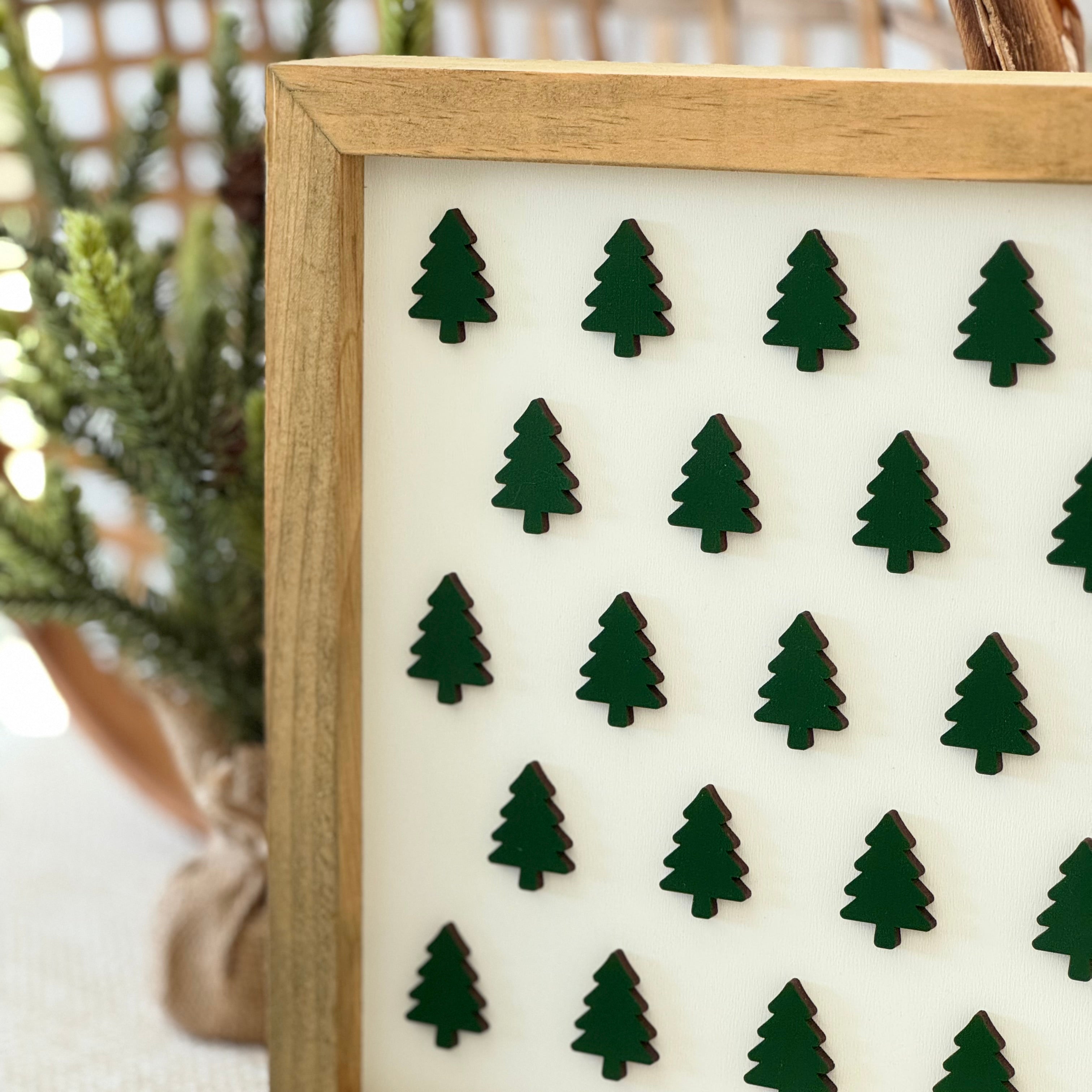 Wooden Framed Christmas Tree Pattern Sign