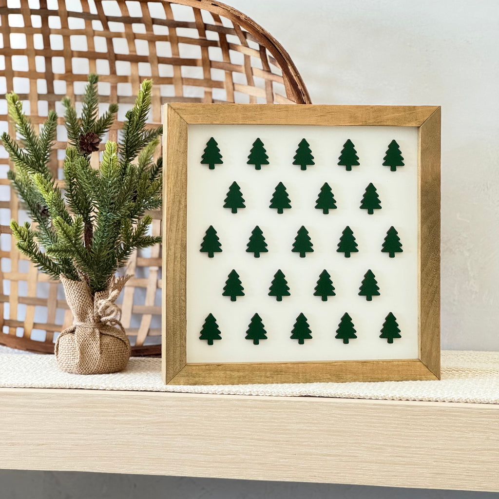 Wooden Framed Christmas Tree Pattern Sign