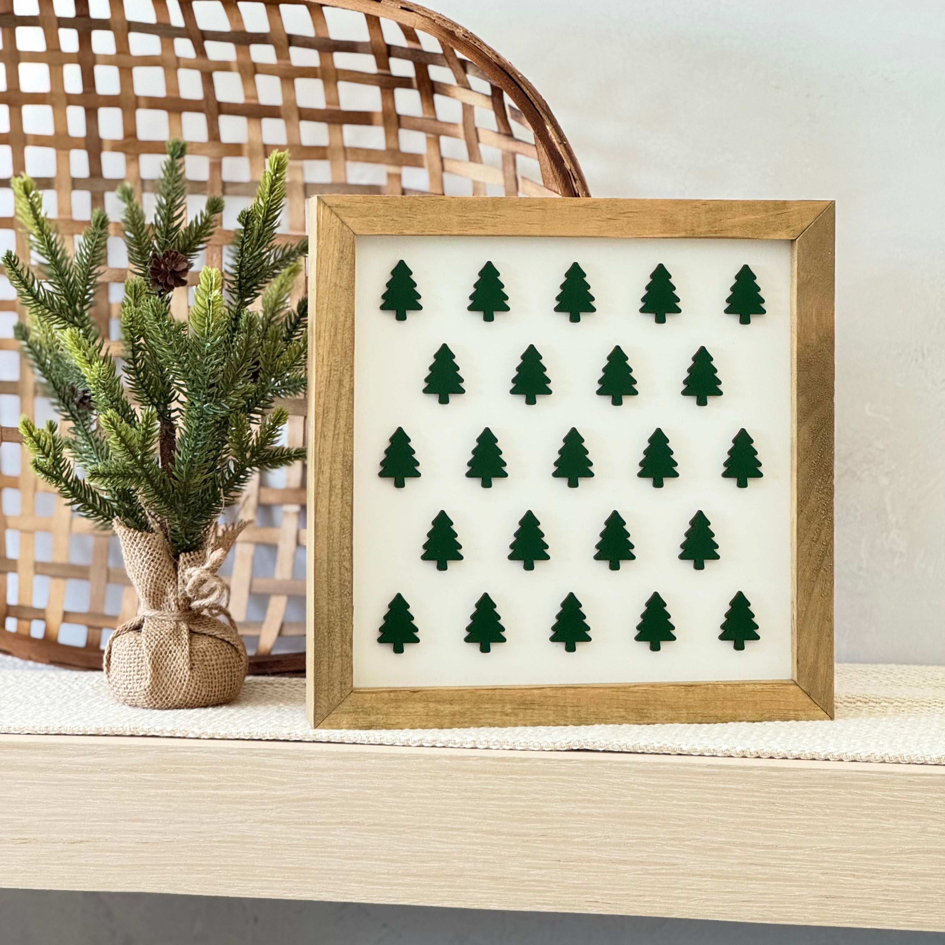 Wooden Framed Christmas Tree Pattern Sign