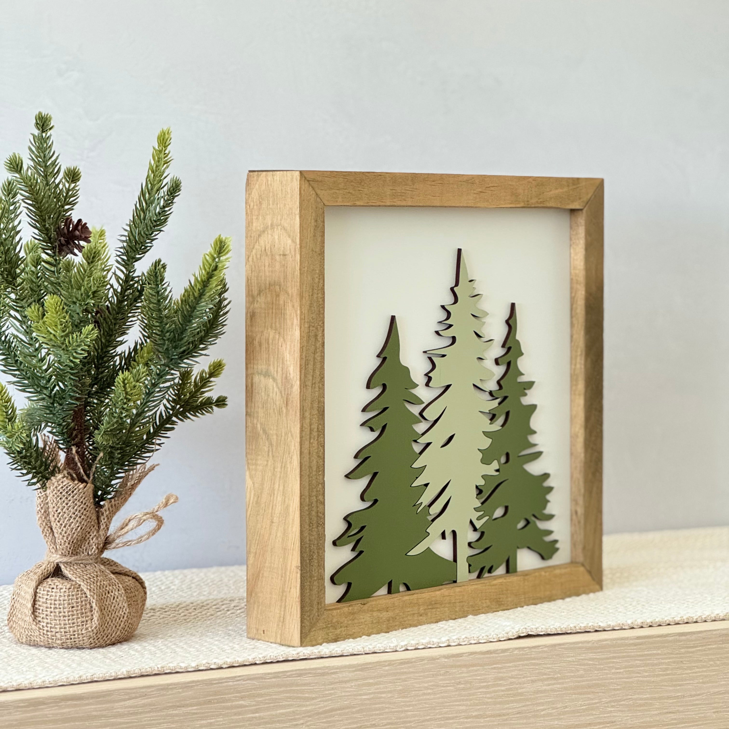 Wooden Framed Evergreen Trees Christmas Sign
