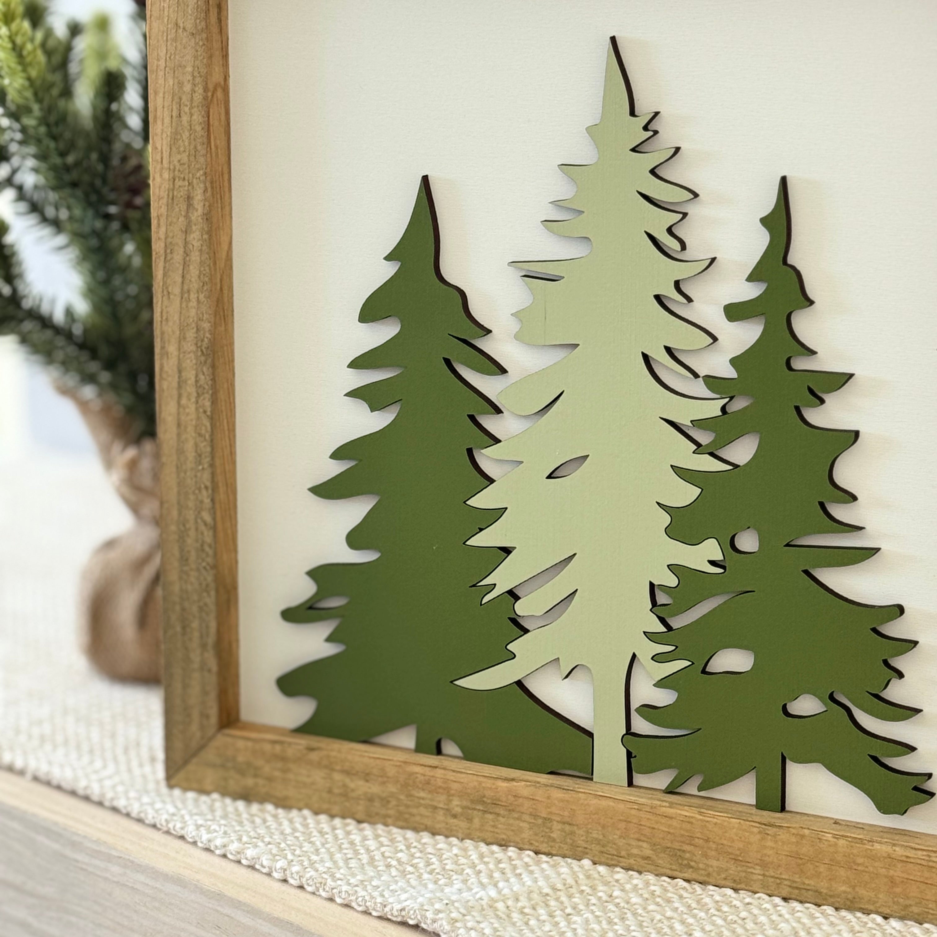 Wooden Framed Evergreen Trees Christmas Sign