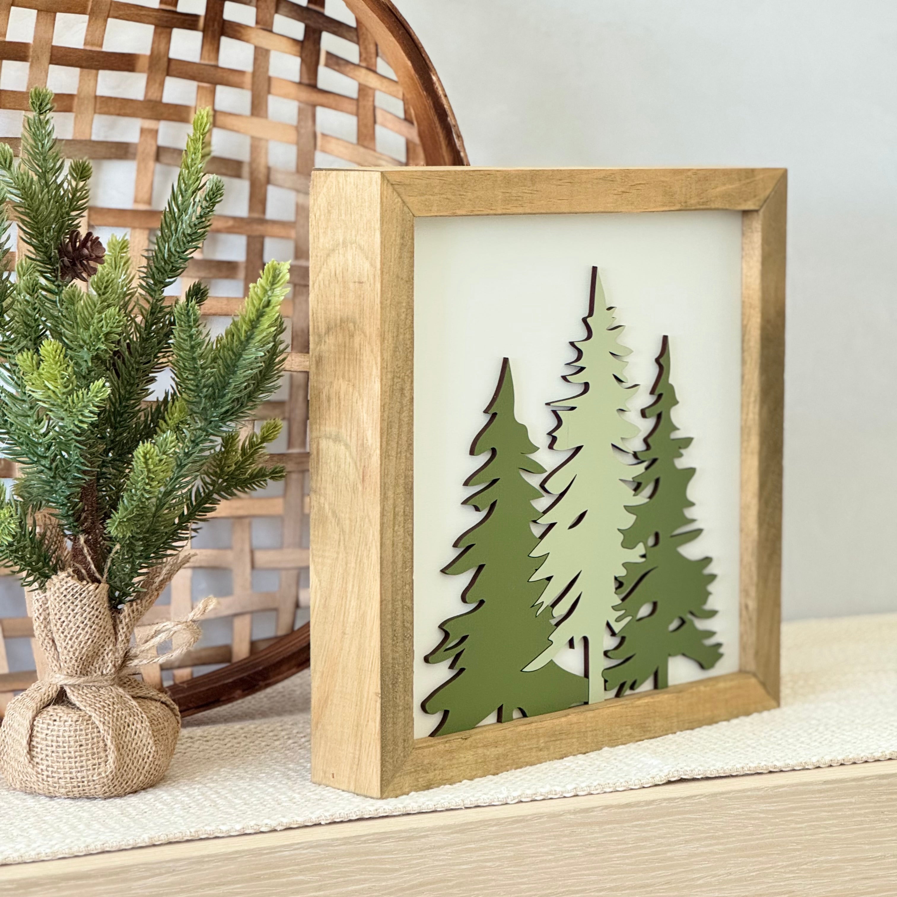 Wooden Framed Evergreen Trees Christmas Sign