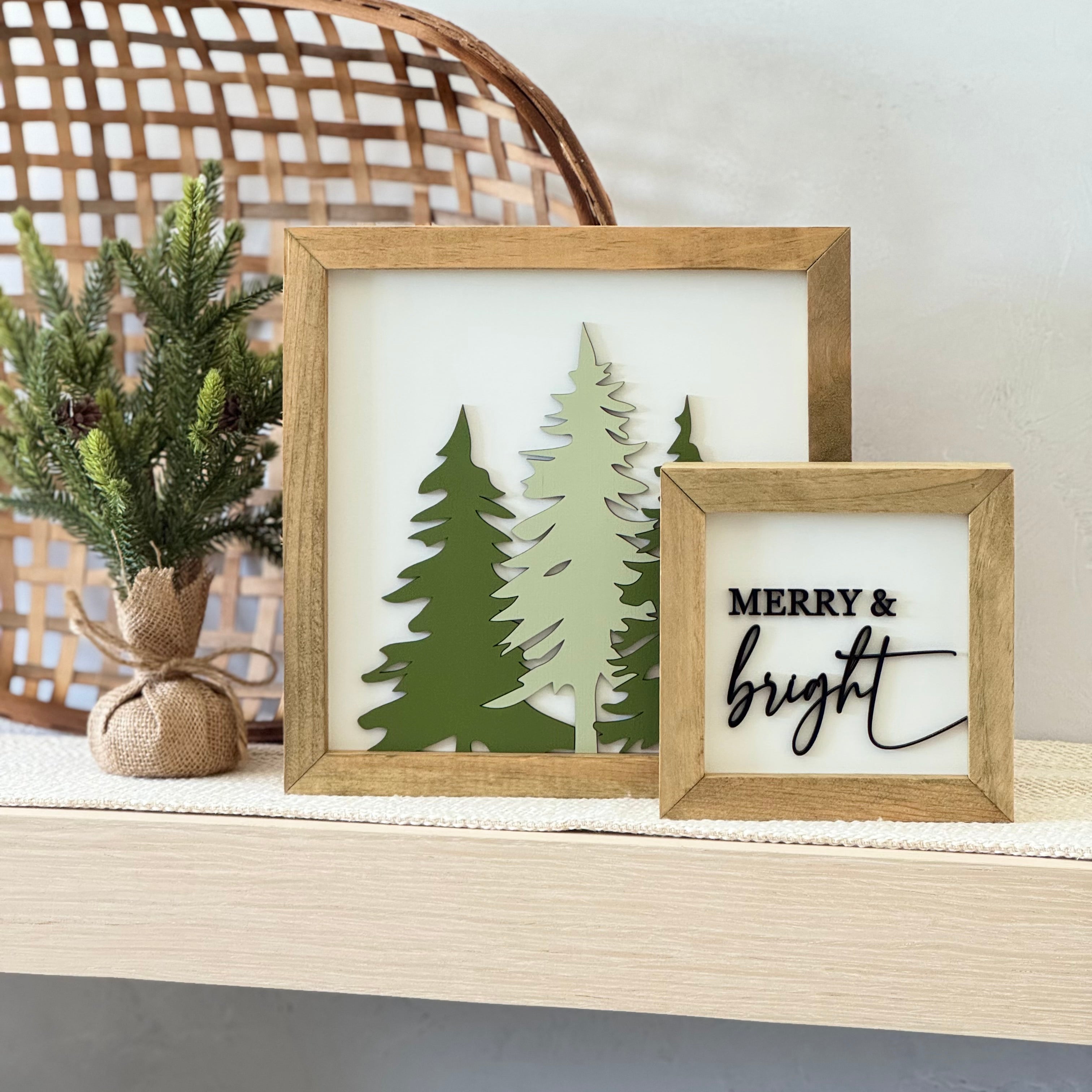 Merry & Bright Wooden Framed Christmas Sign