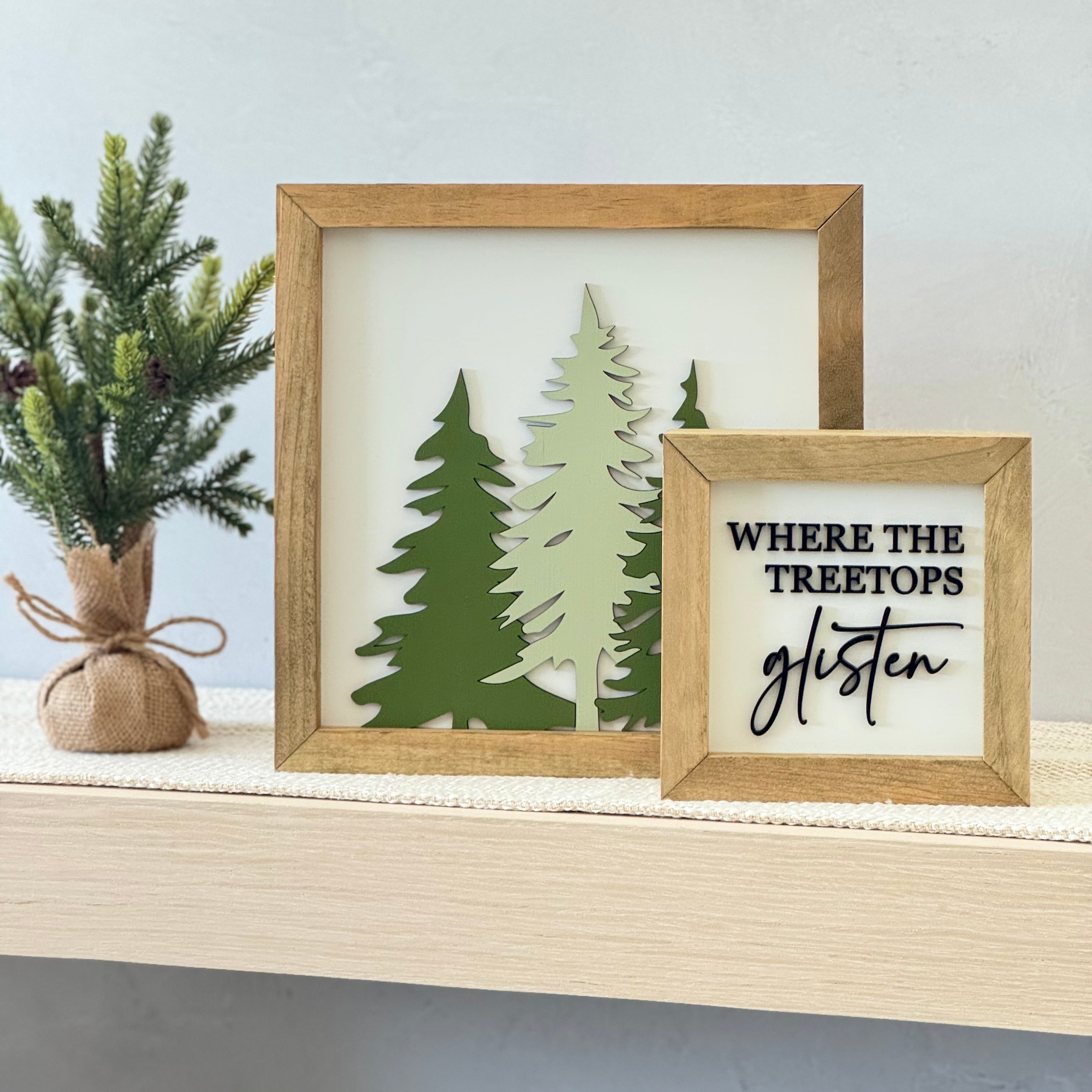 Wooden Framed Evergreen Trees Christmas Sign