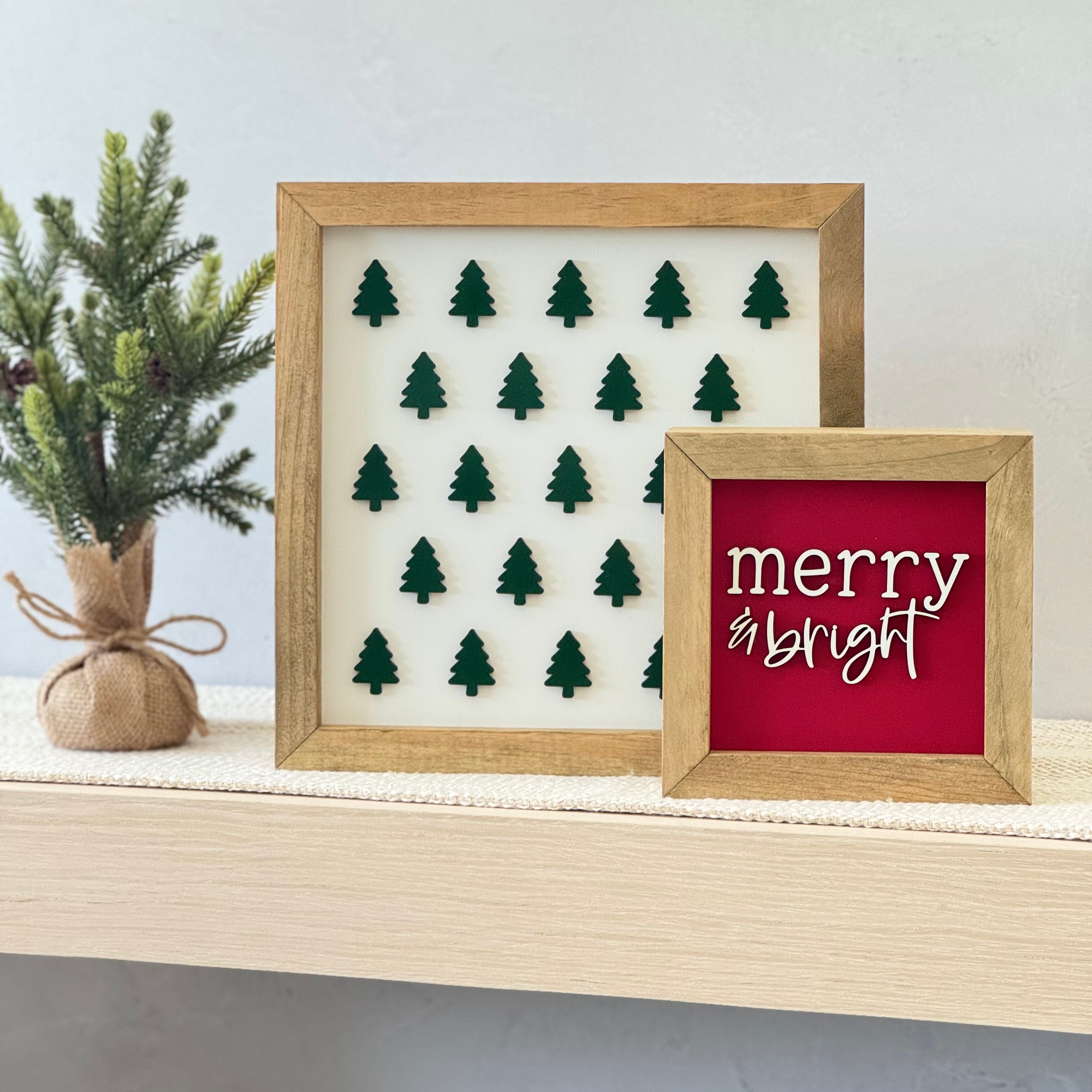 Merry & Bright Wooden Framed Christmas Sign