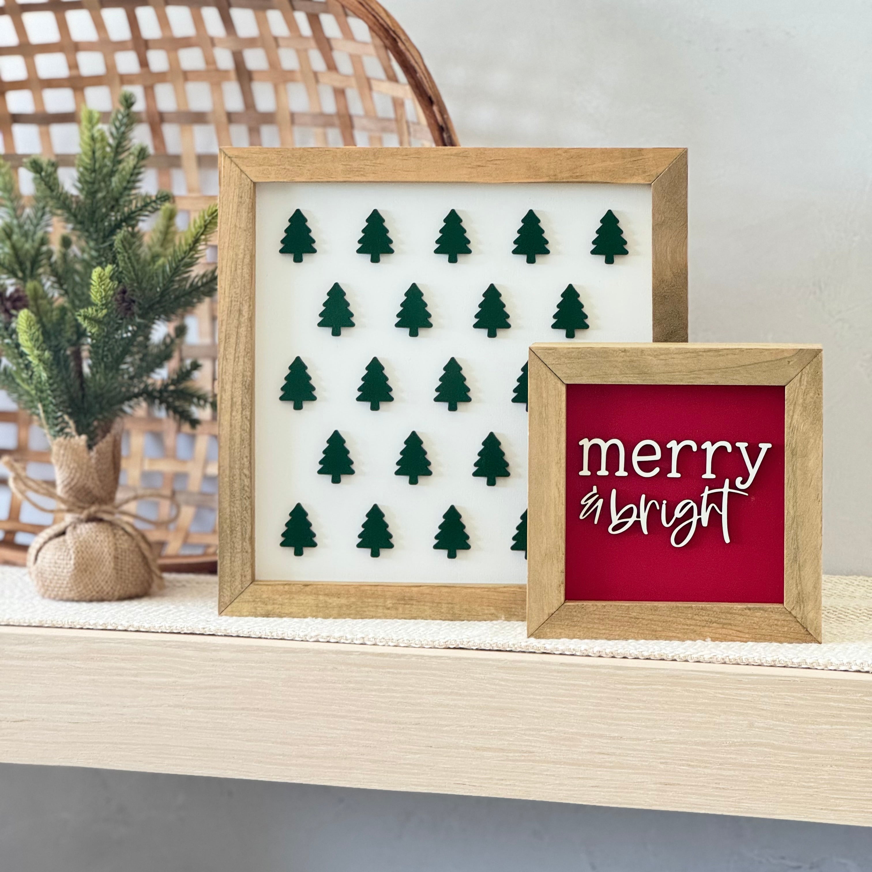Merry & Bright Wooden Framed Christmas Sign
