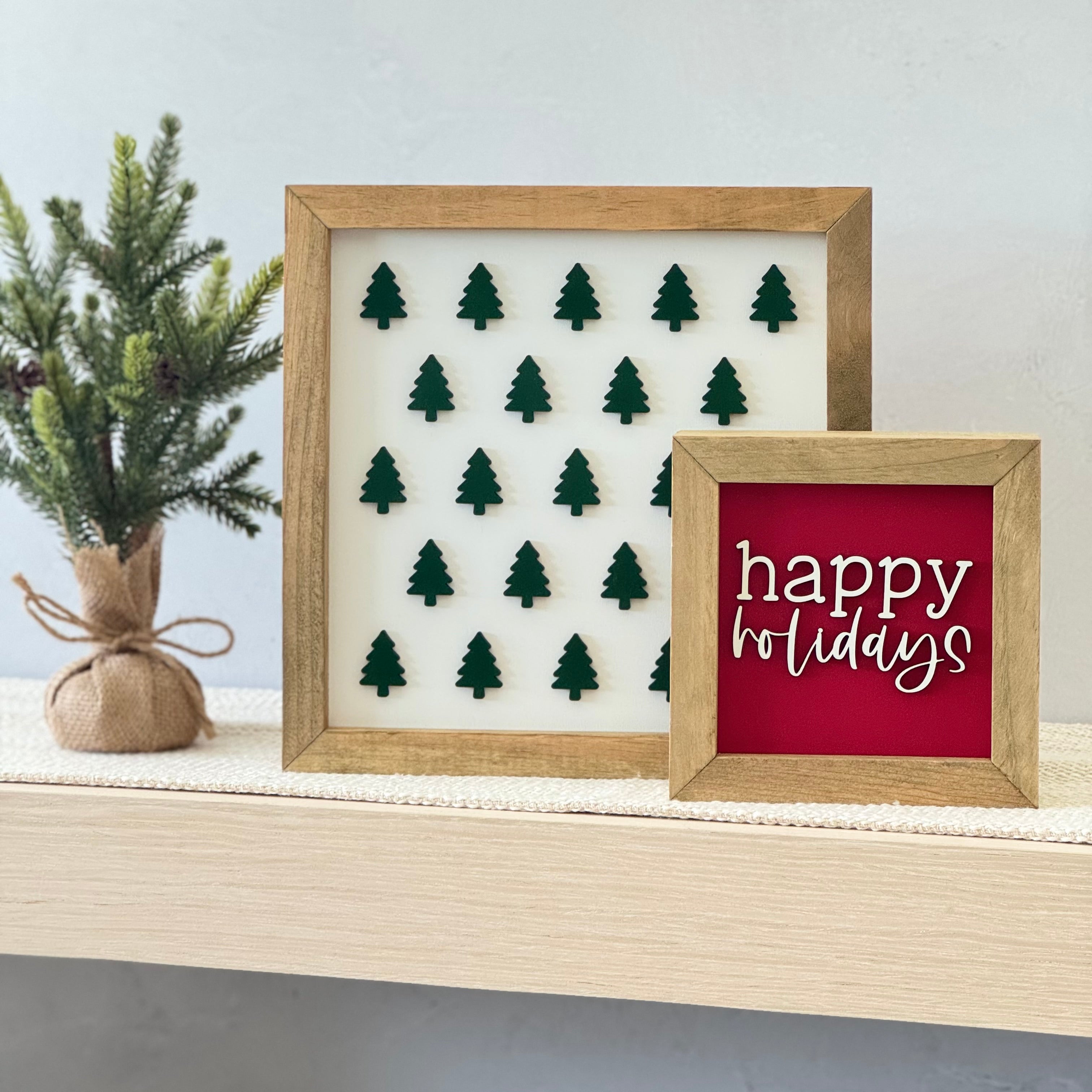 Wooden Framed Christmas Tree Pattern Sign