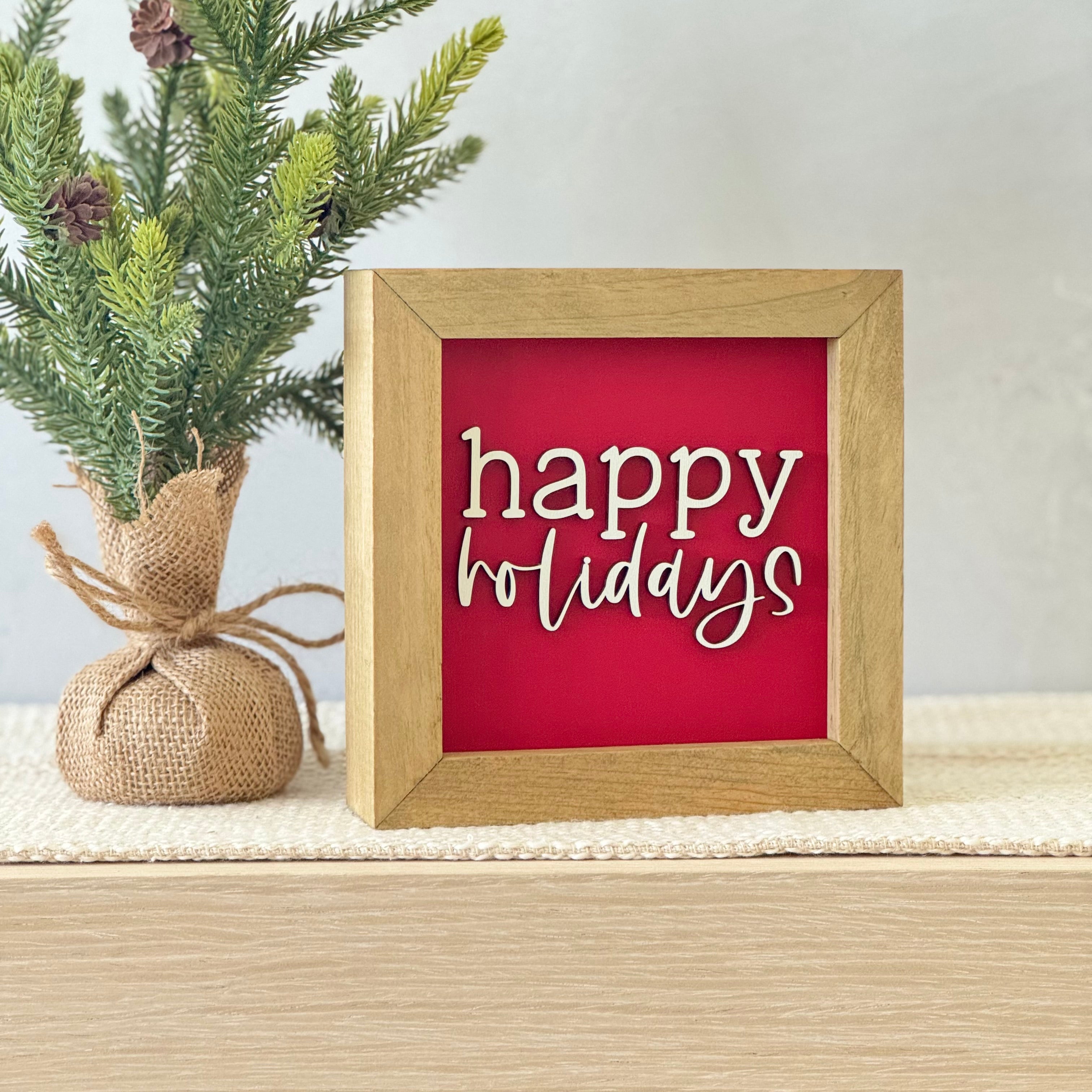 Happy Holidays Wooden Framed Christmas Sign