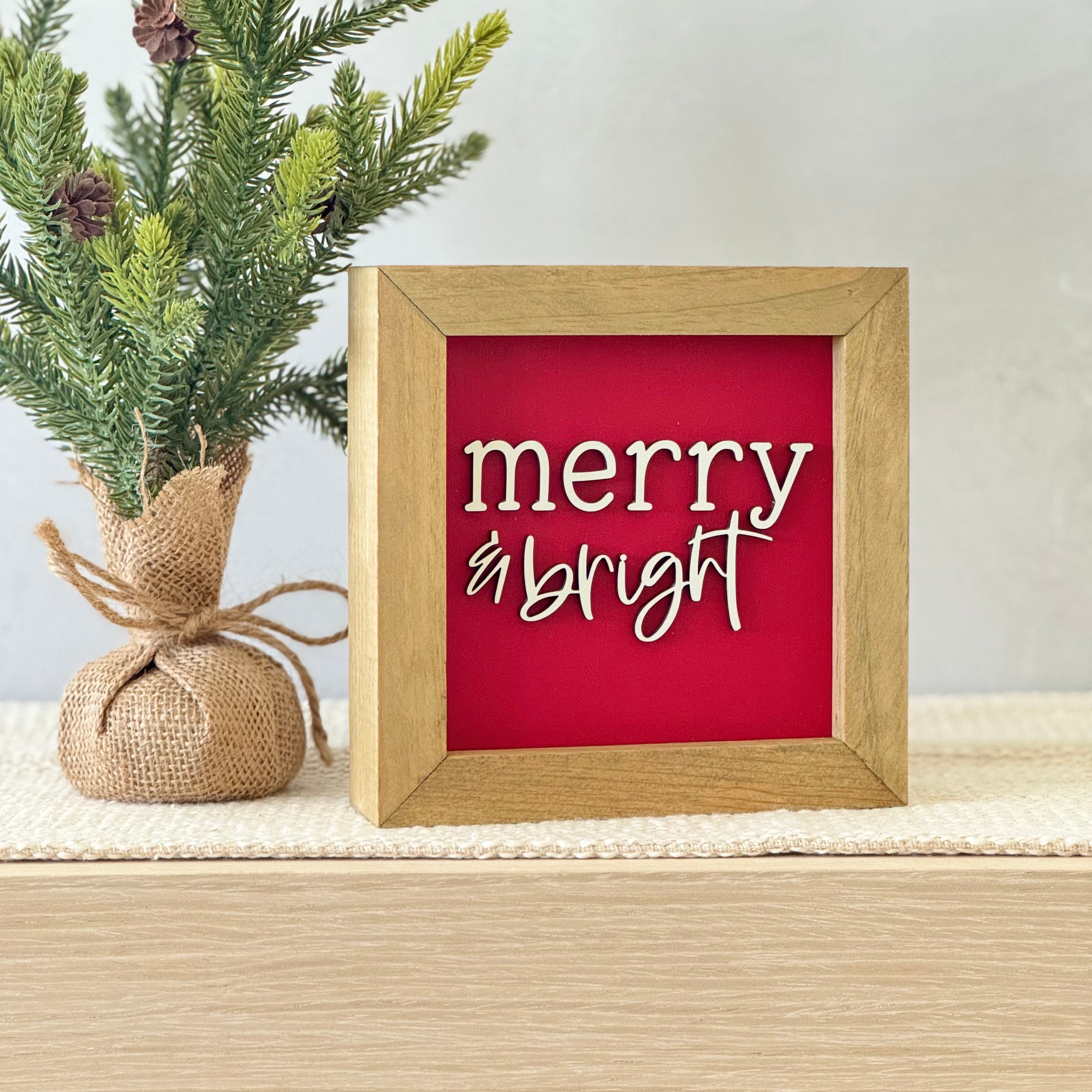 Merry & Bright Wooden Framed Christmas Sign