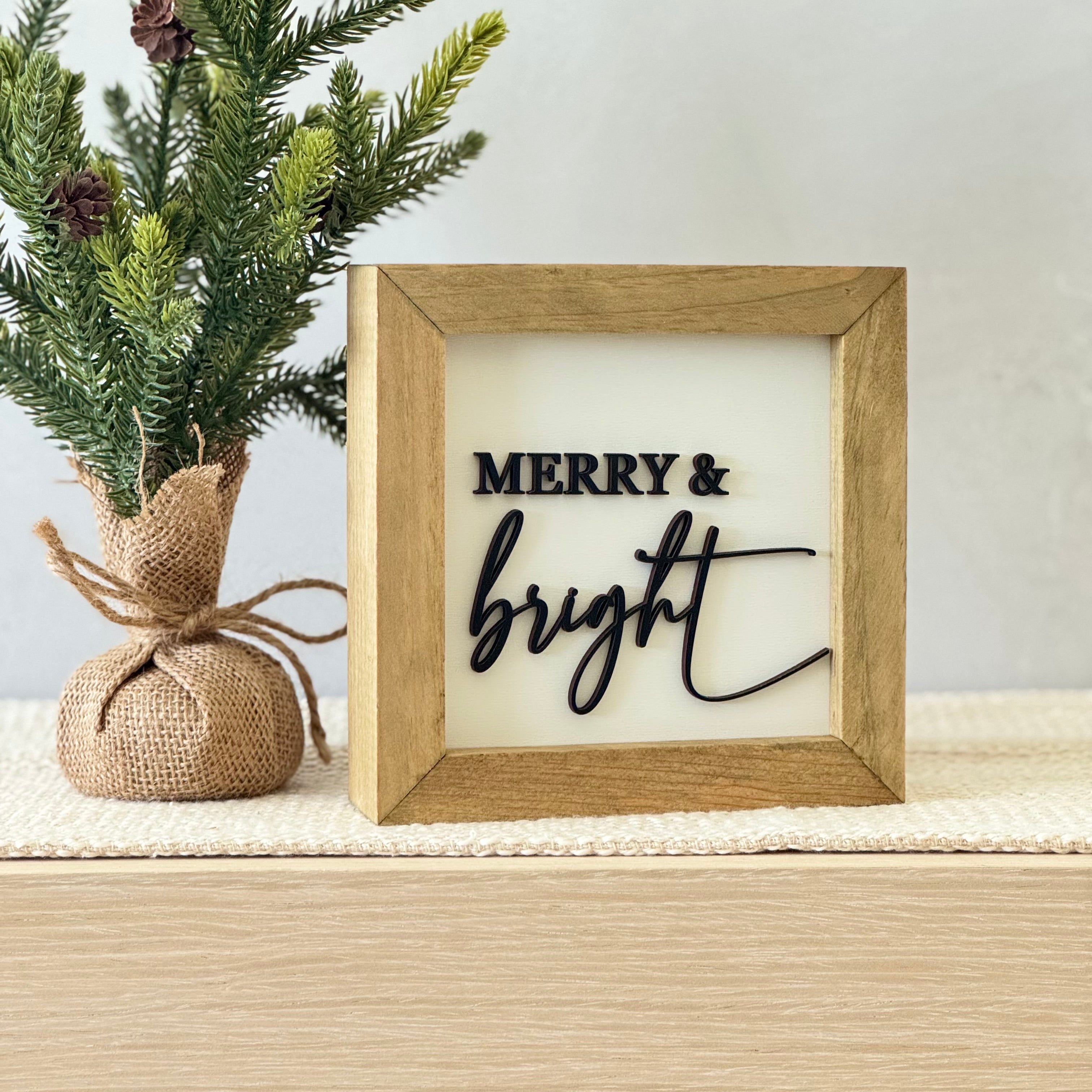 Merry & Bright Wooden Framed Christmas Sign