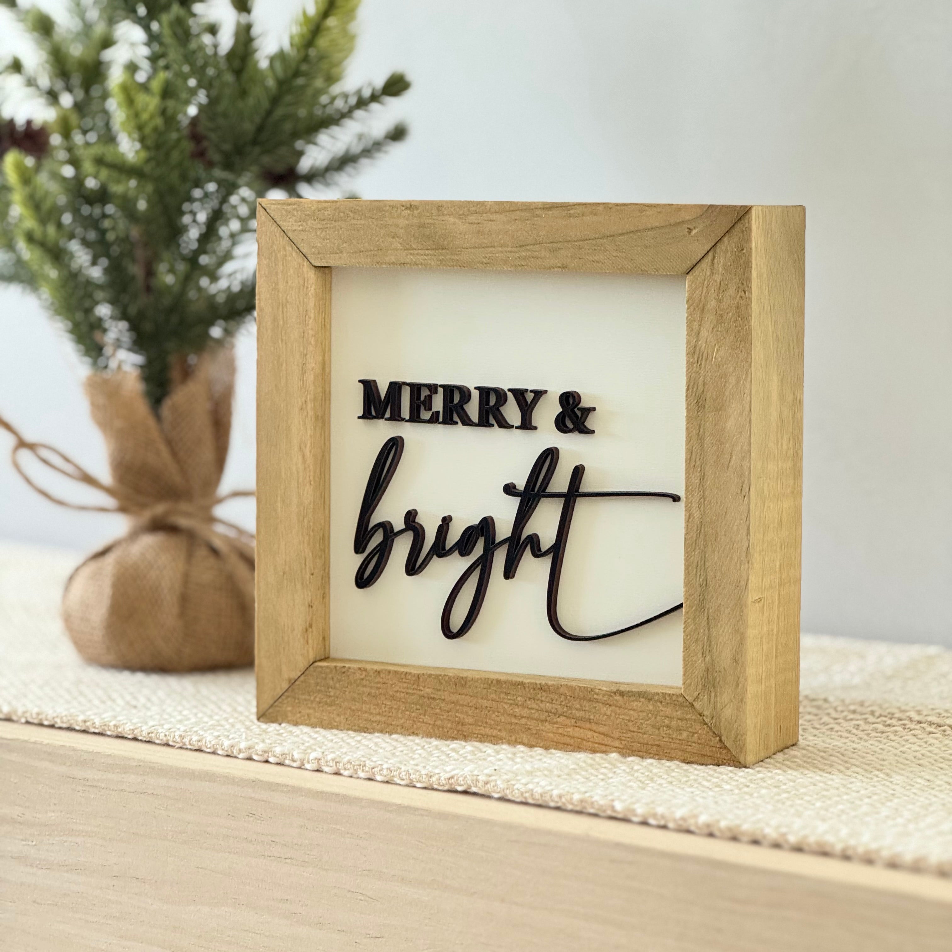 Merry & Bright Wooden Framed Christmas Sign
