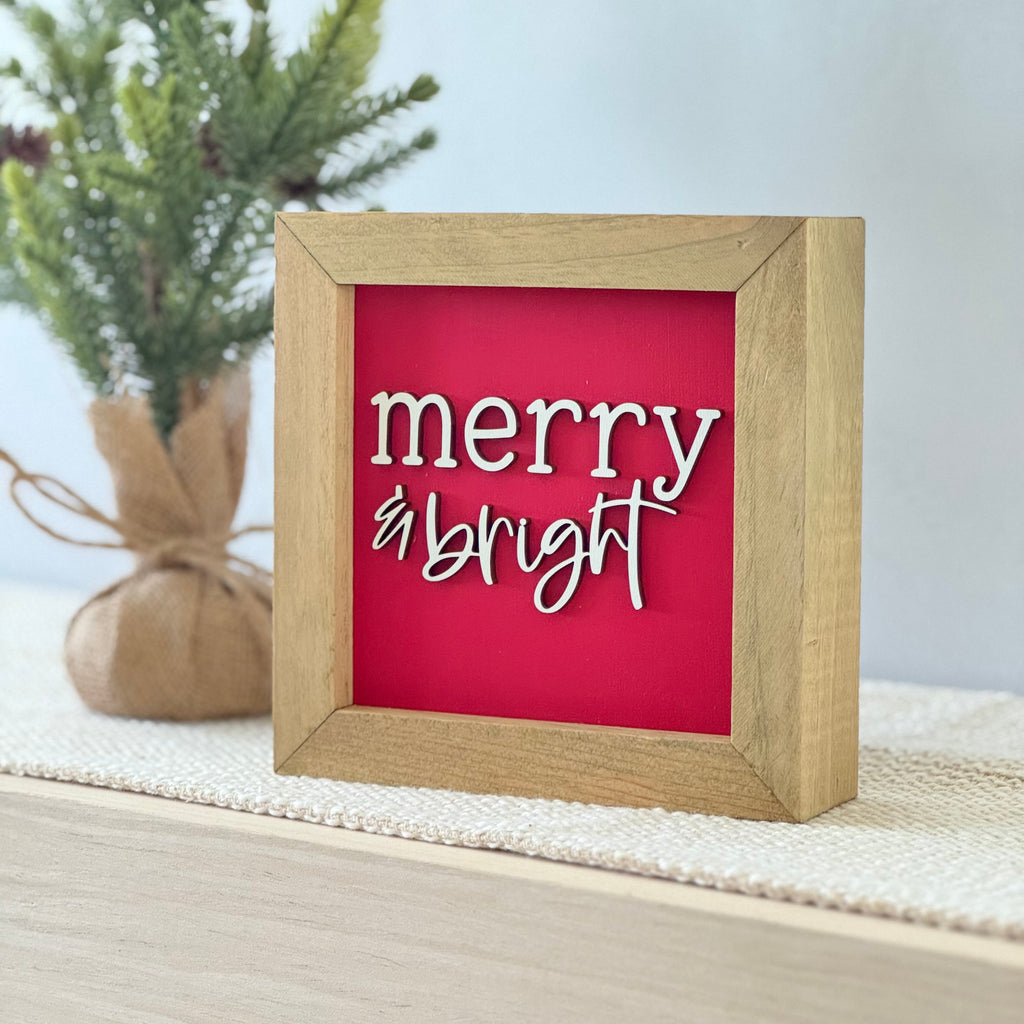 Merry & Bright Wooden Framed Christmas Sign