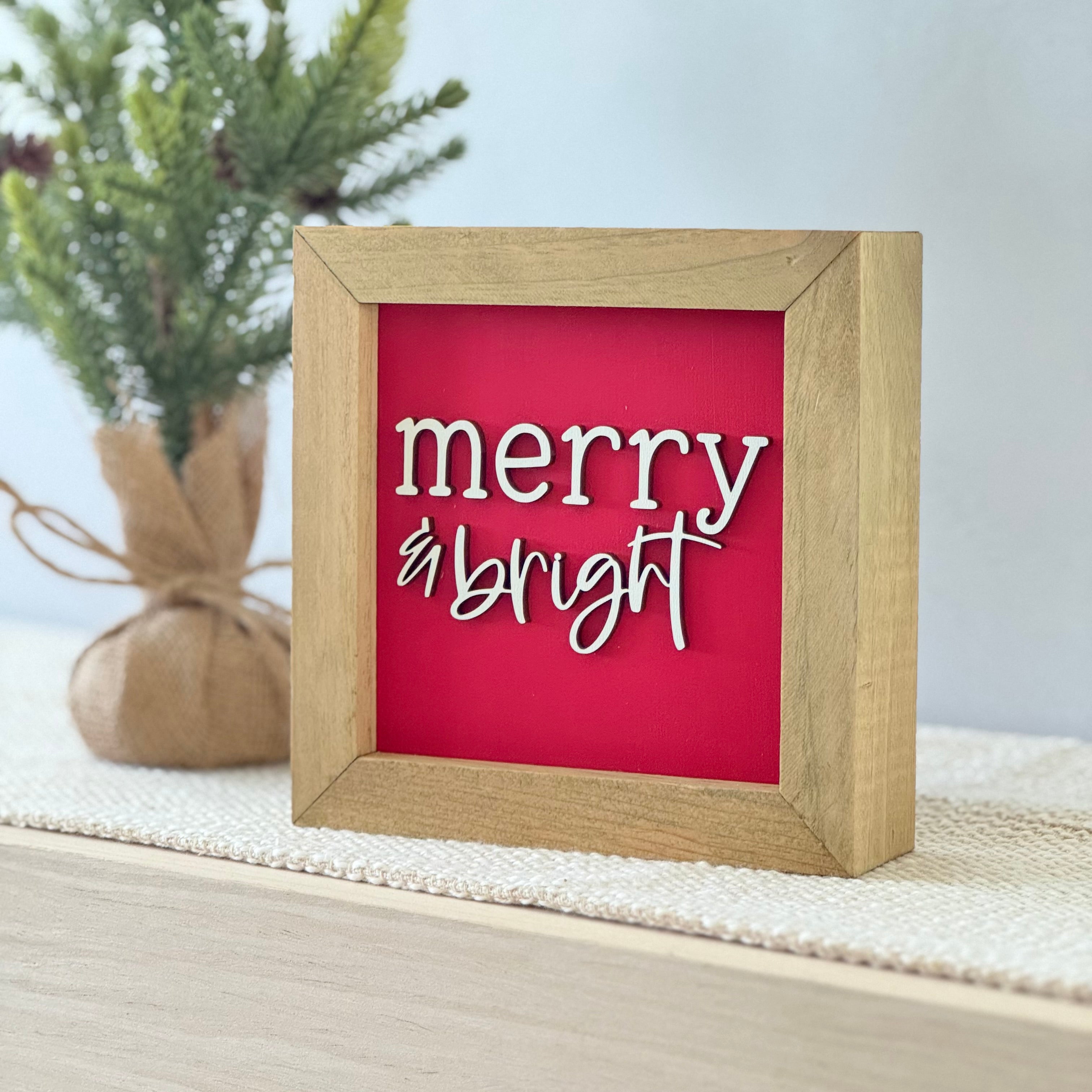 Merry & Bright Wooden Framed Christmas Sign