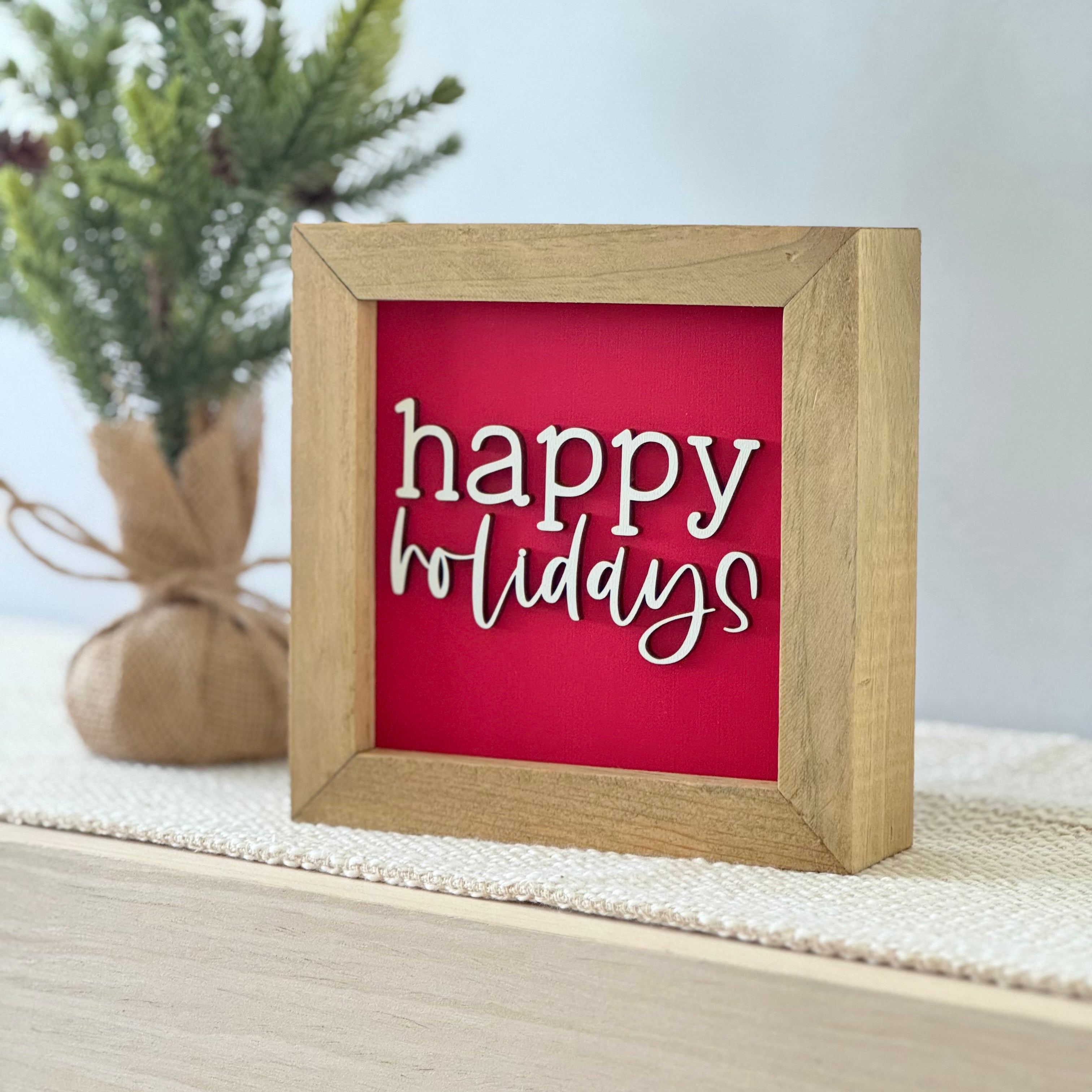 Happy Holidays Wooden Framed Christmas Sign