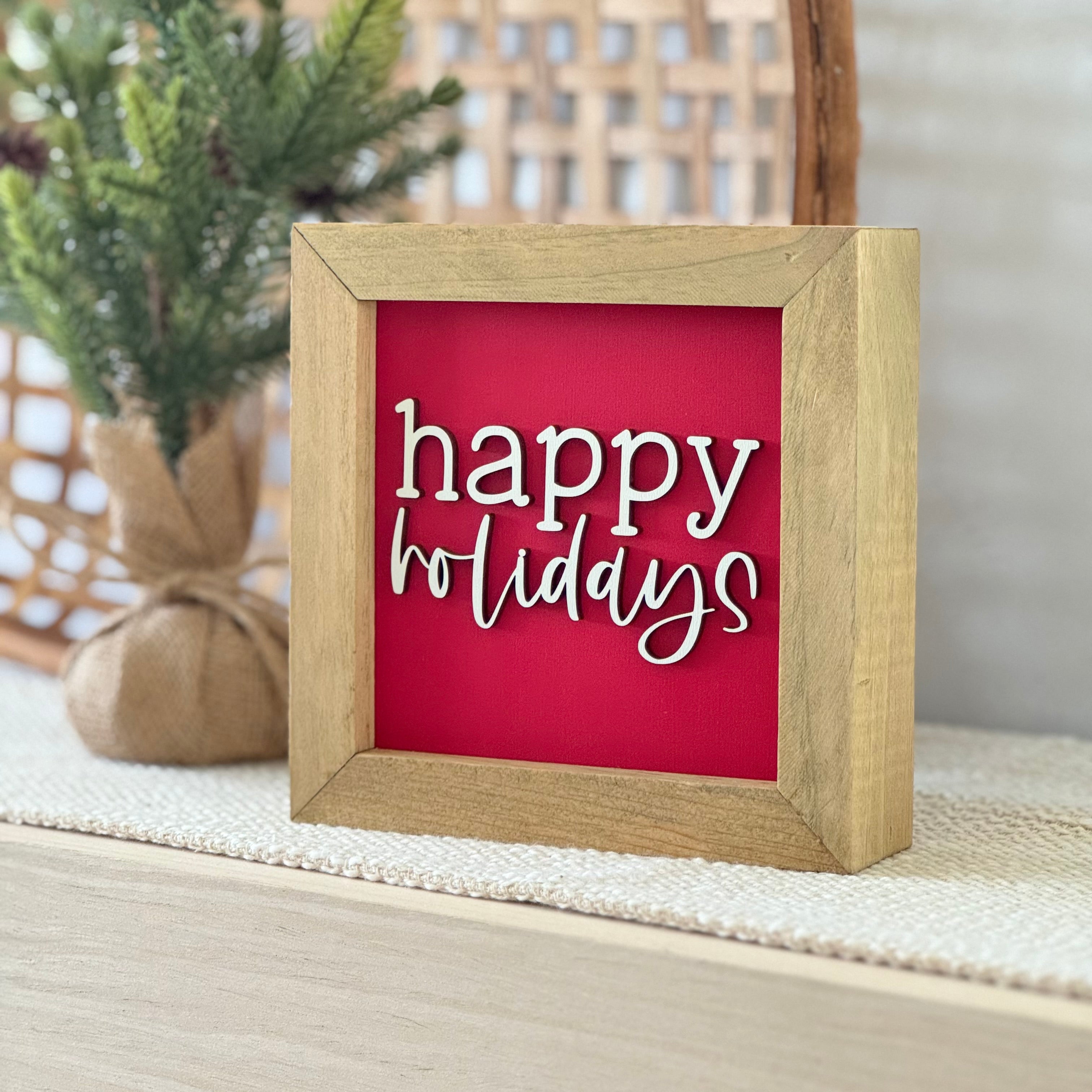 Happy Holidays Wooden Framed Christmas Sign