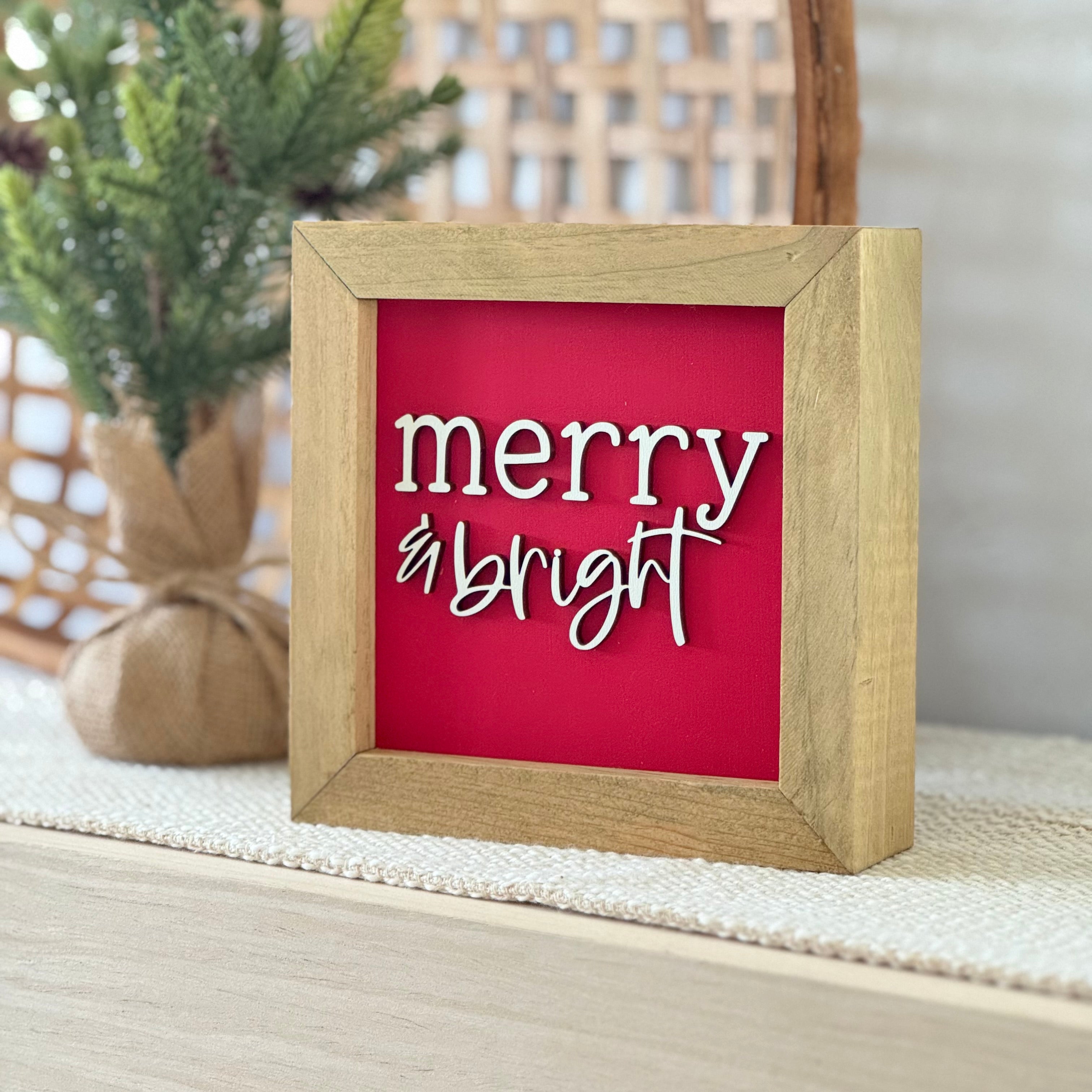 Merry & Bright Wooden Framed Christmas Sign