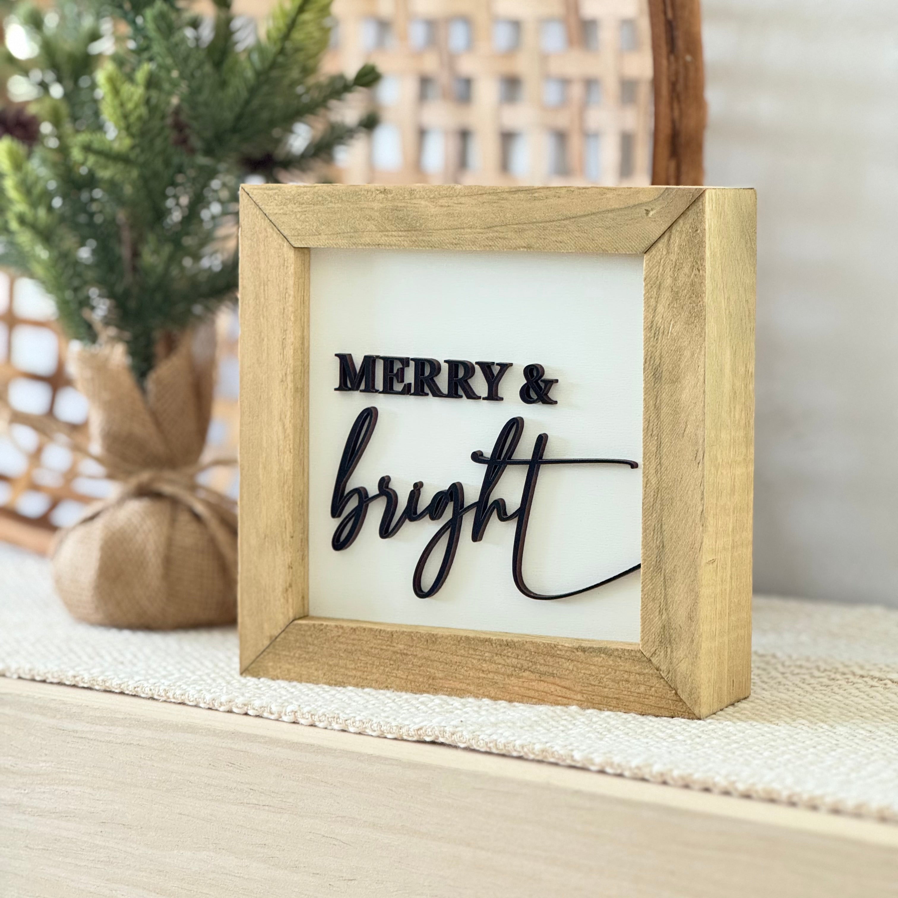Merry & Bright Wooden Framed Christmas Sign