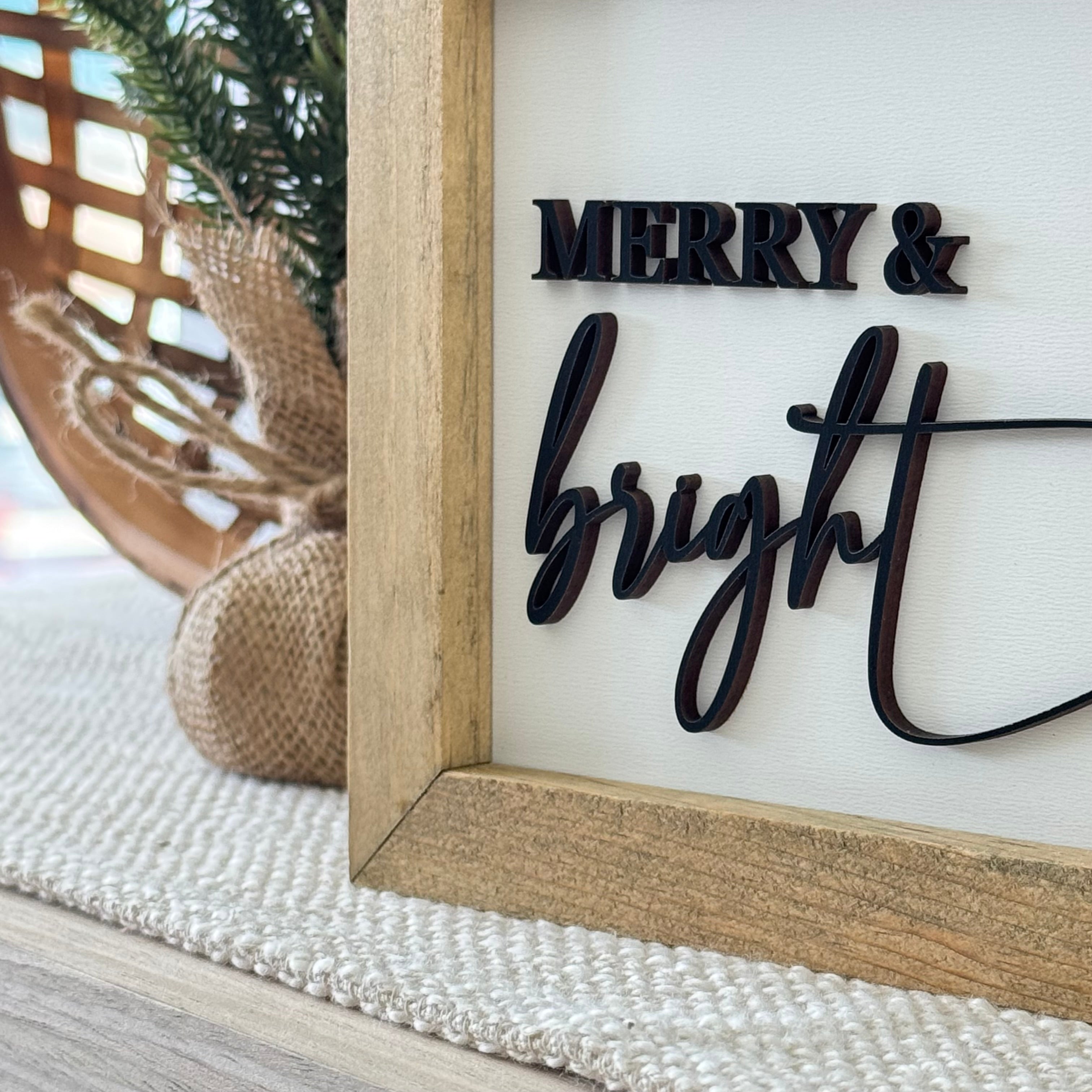 Merry & Bright Wooden Framed Christmas Sign