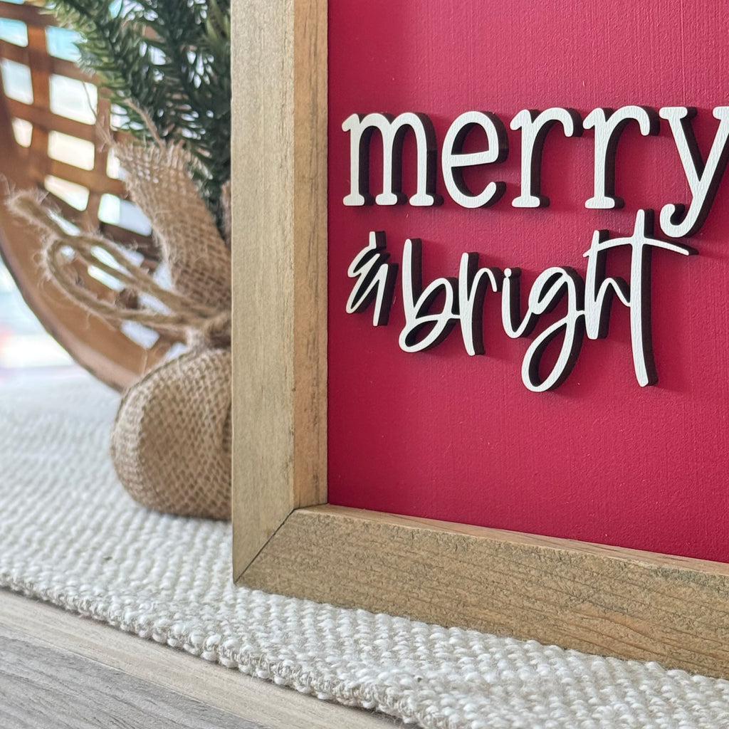 Merry & Bright Wooden Framed Christmas Sign