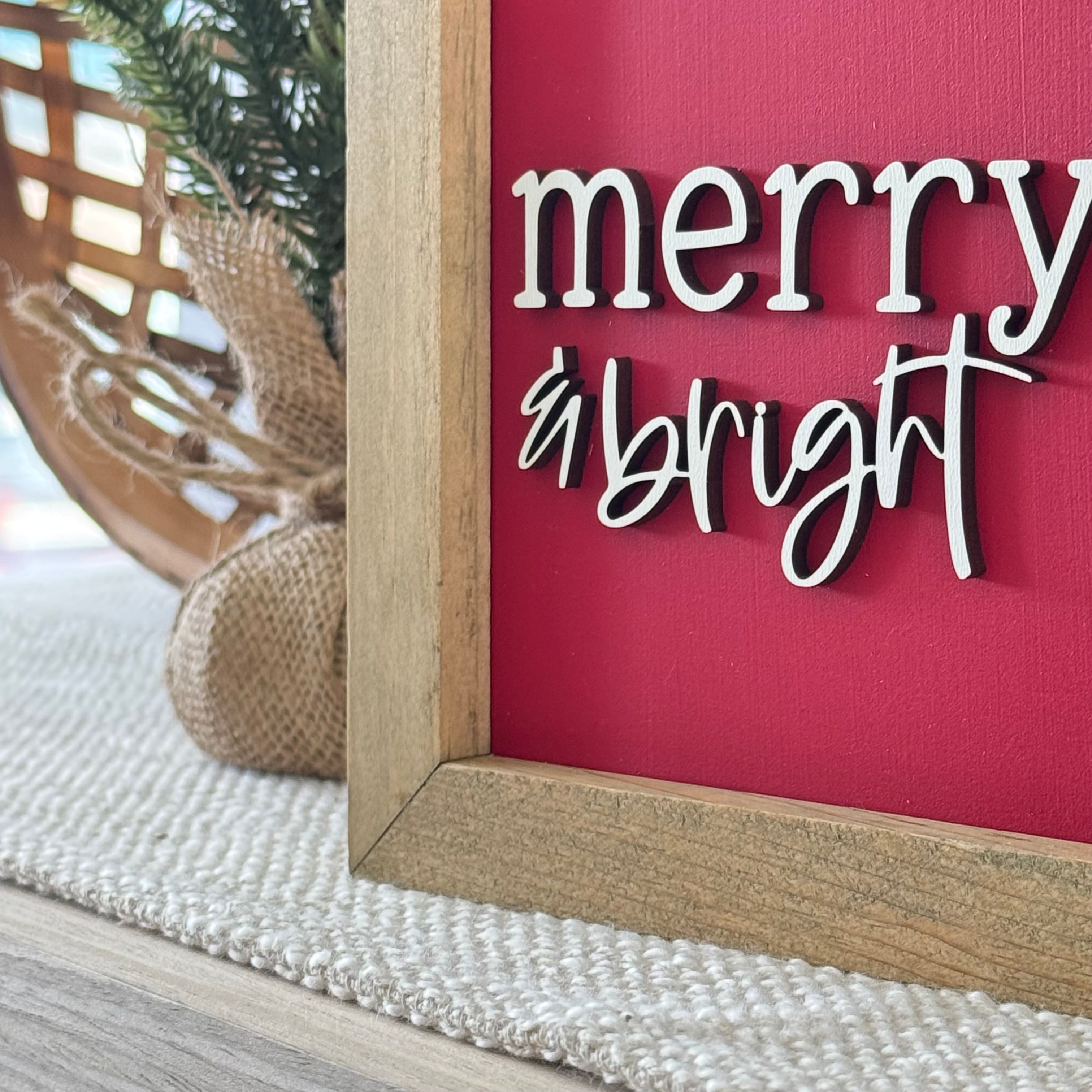 Merry & Bright Wooden Framed Christmas Sign