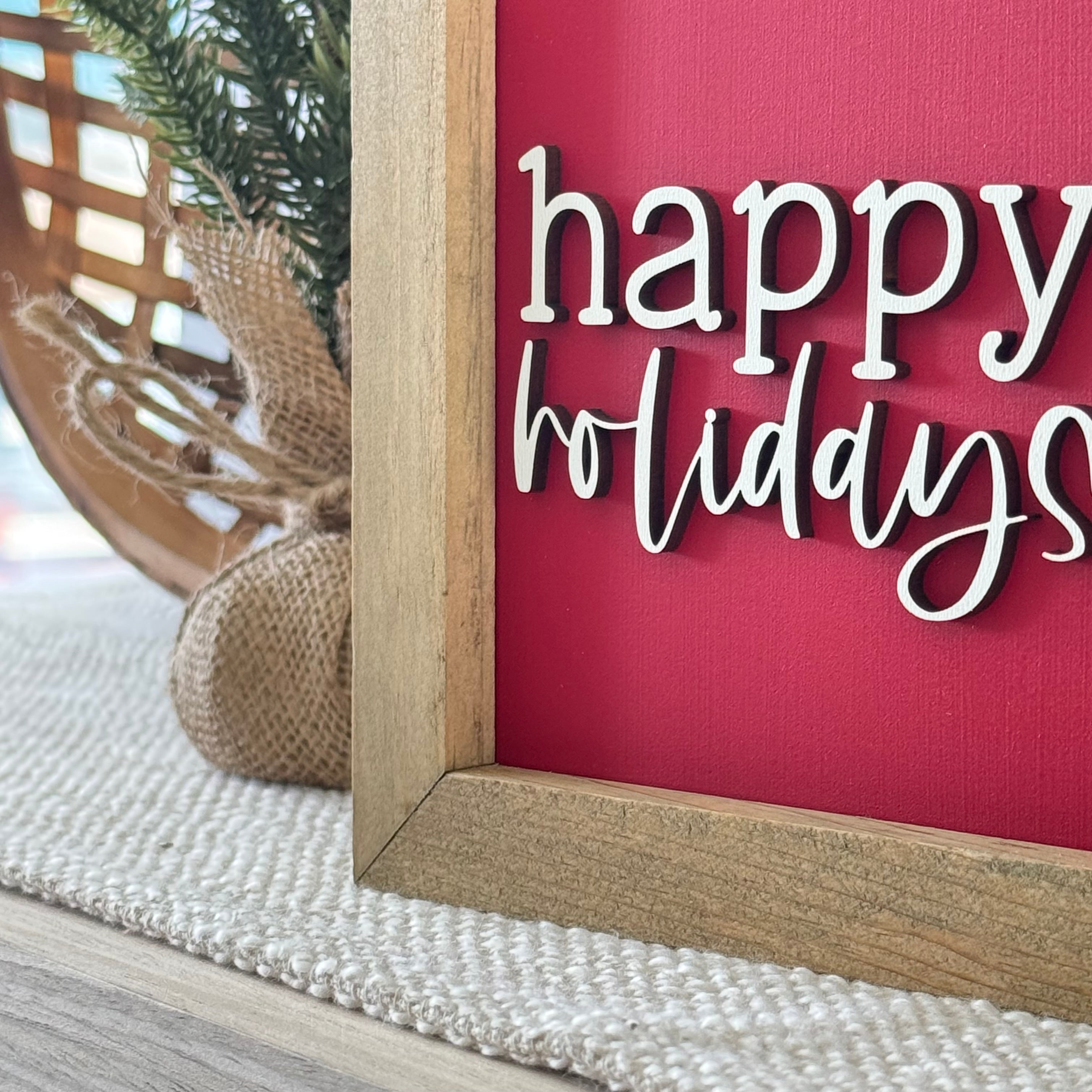 Happy Holidays Wooden Framed Christmas Sign
