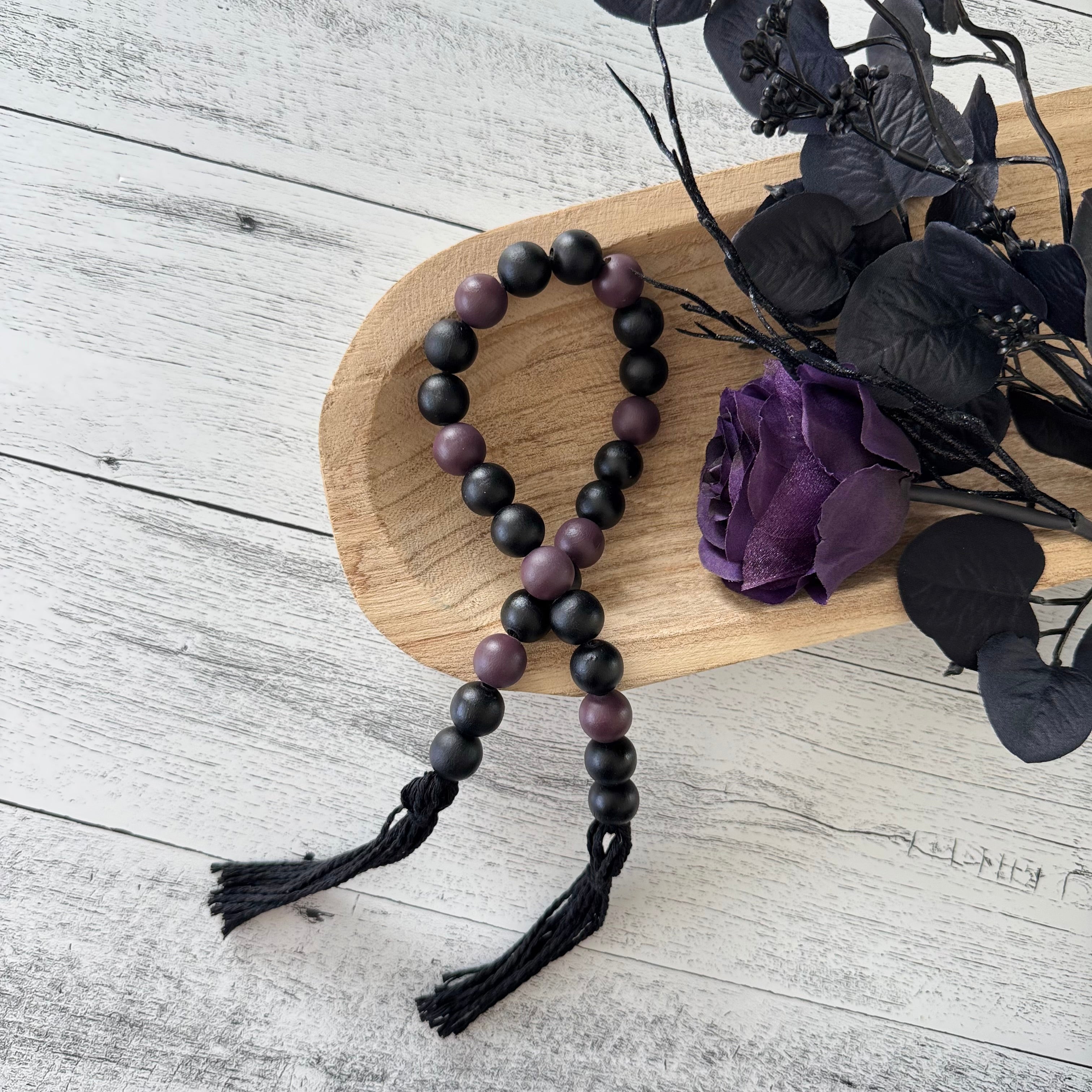 Black and Plum Wooden Bead Garland