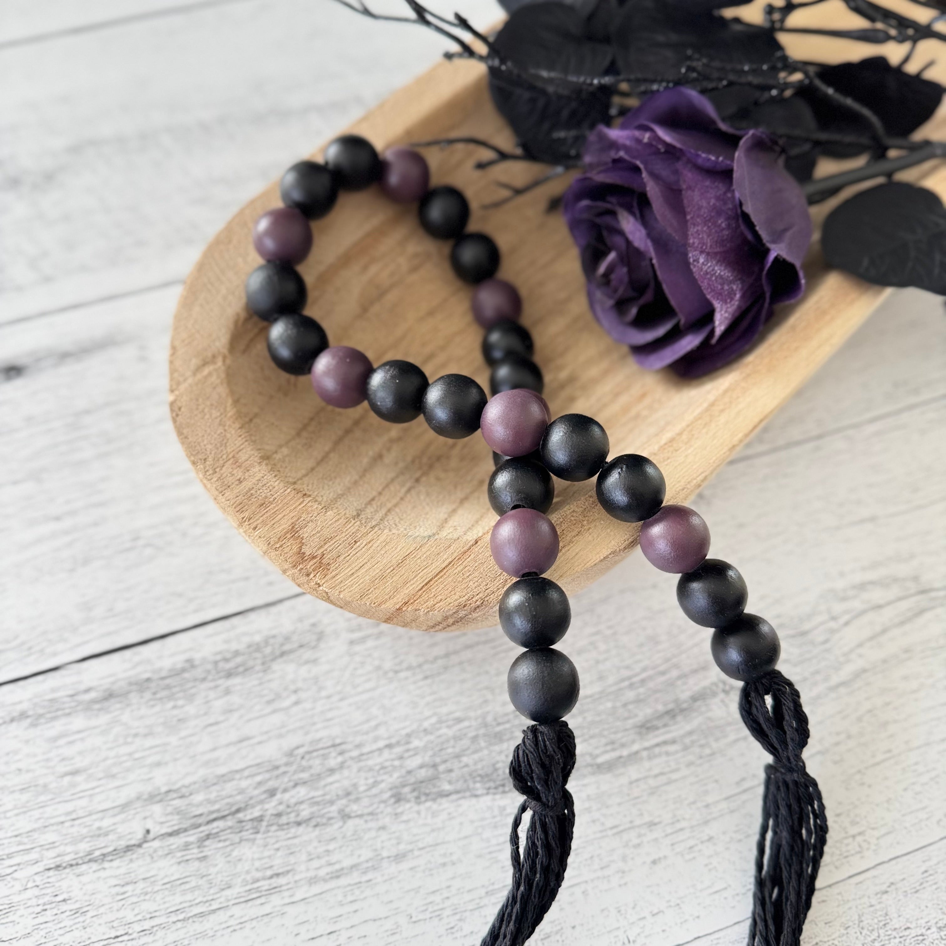 Black and Plum Wooden Bead Garland