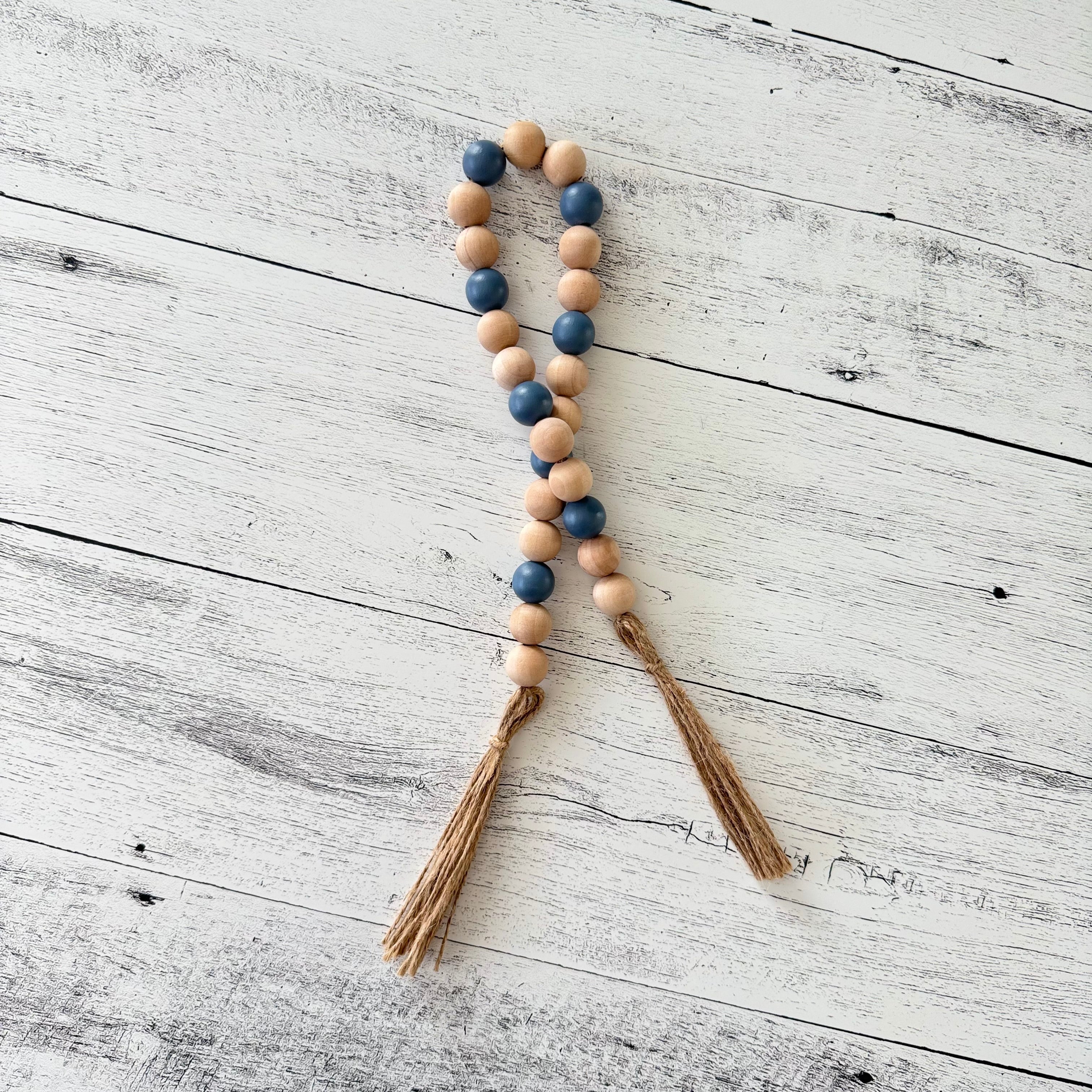 Slate Blue and Natural Wooden Bead Garland