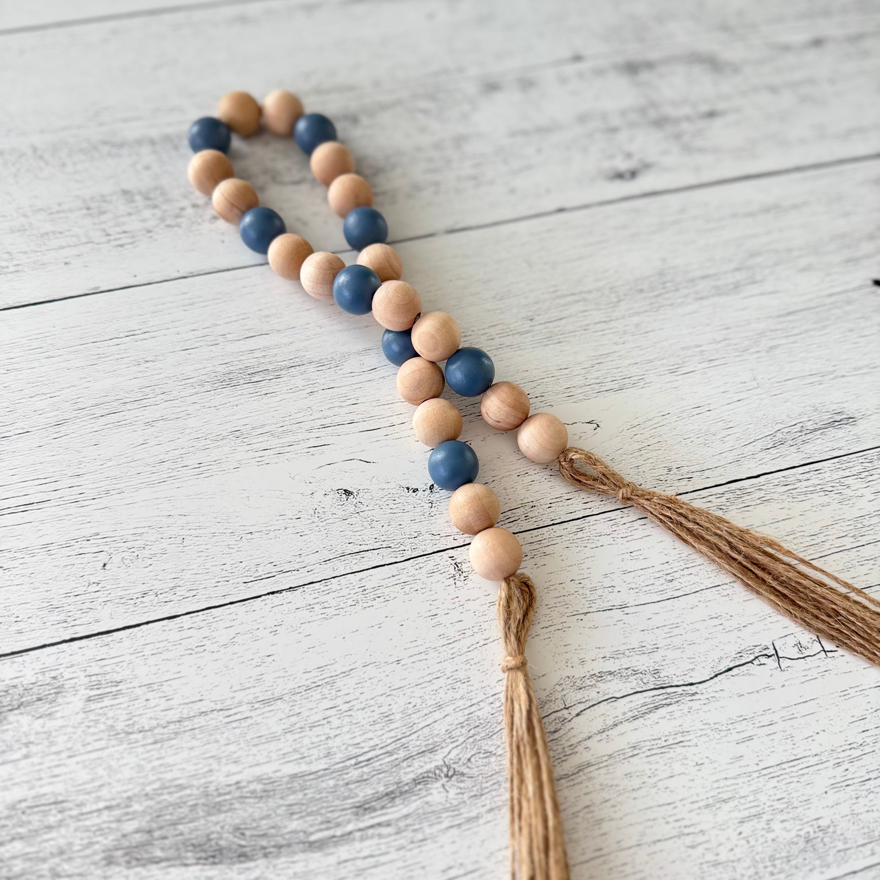 Slate Blue and Natural Wooden Bead Garland